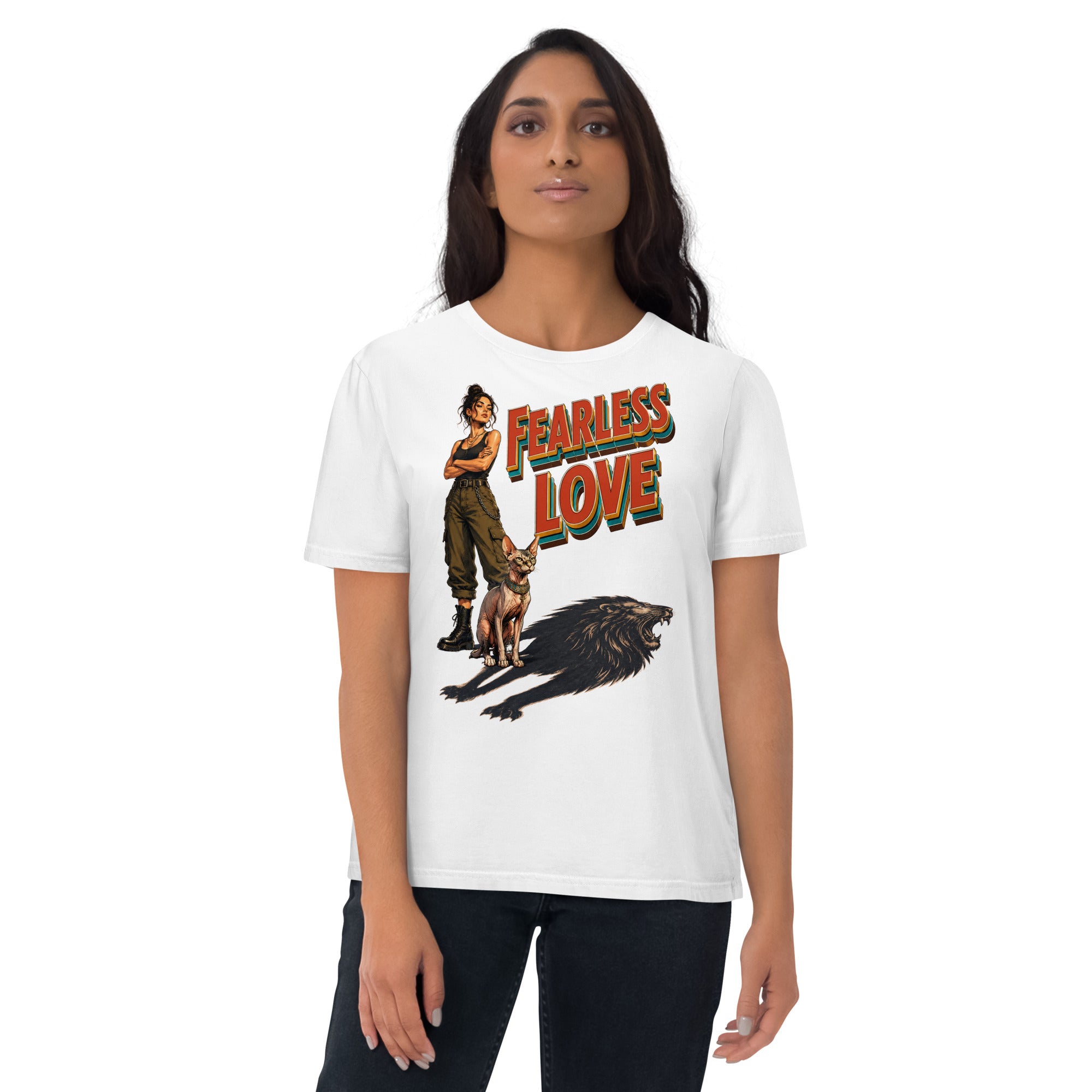 Cat Lovers Unisex Organic Cotton T-Shirt "Fearless Love" by printfluence.net