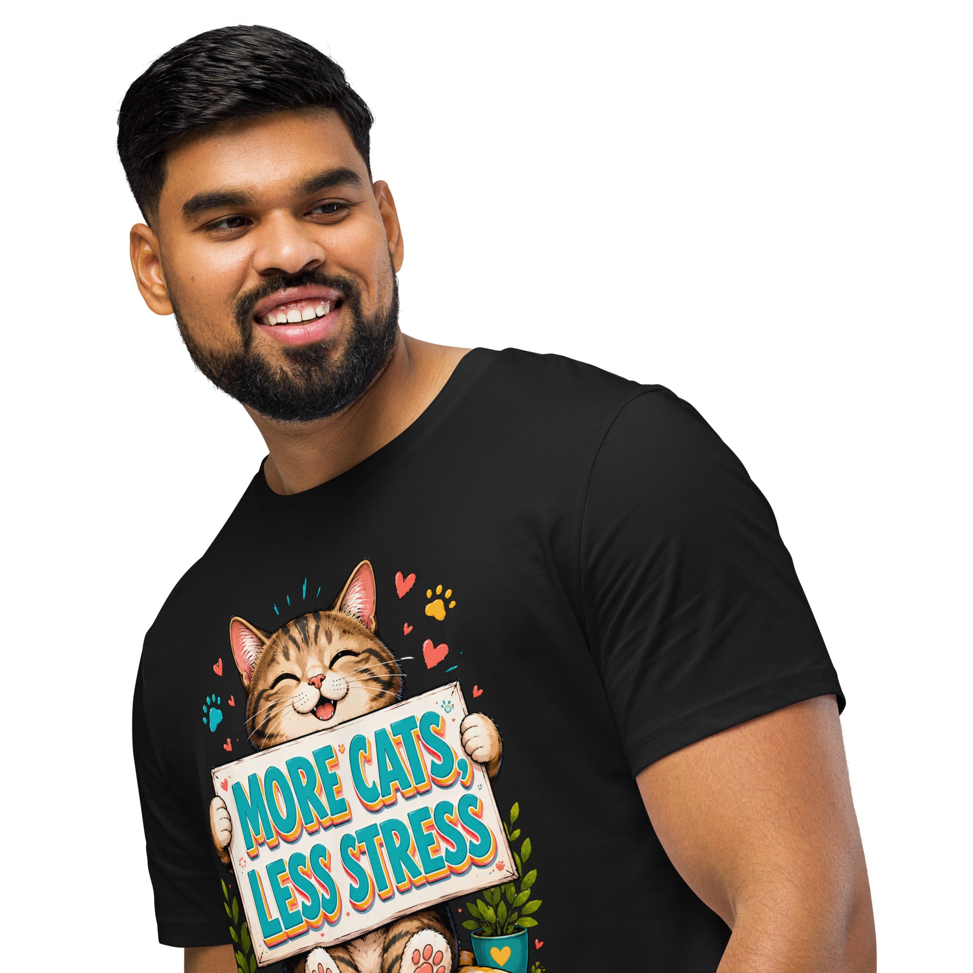 Elite More Cats Less Stress - Premium Luxury T-Shirt for Cat Lovers by printfluence.net