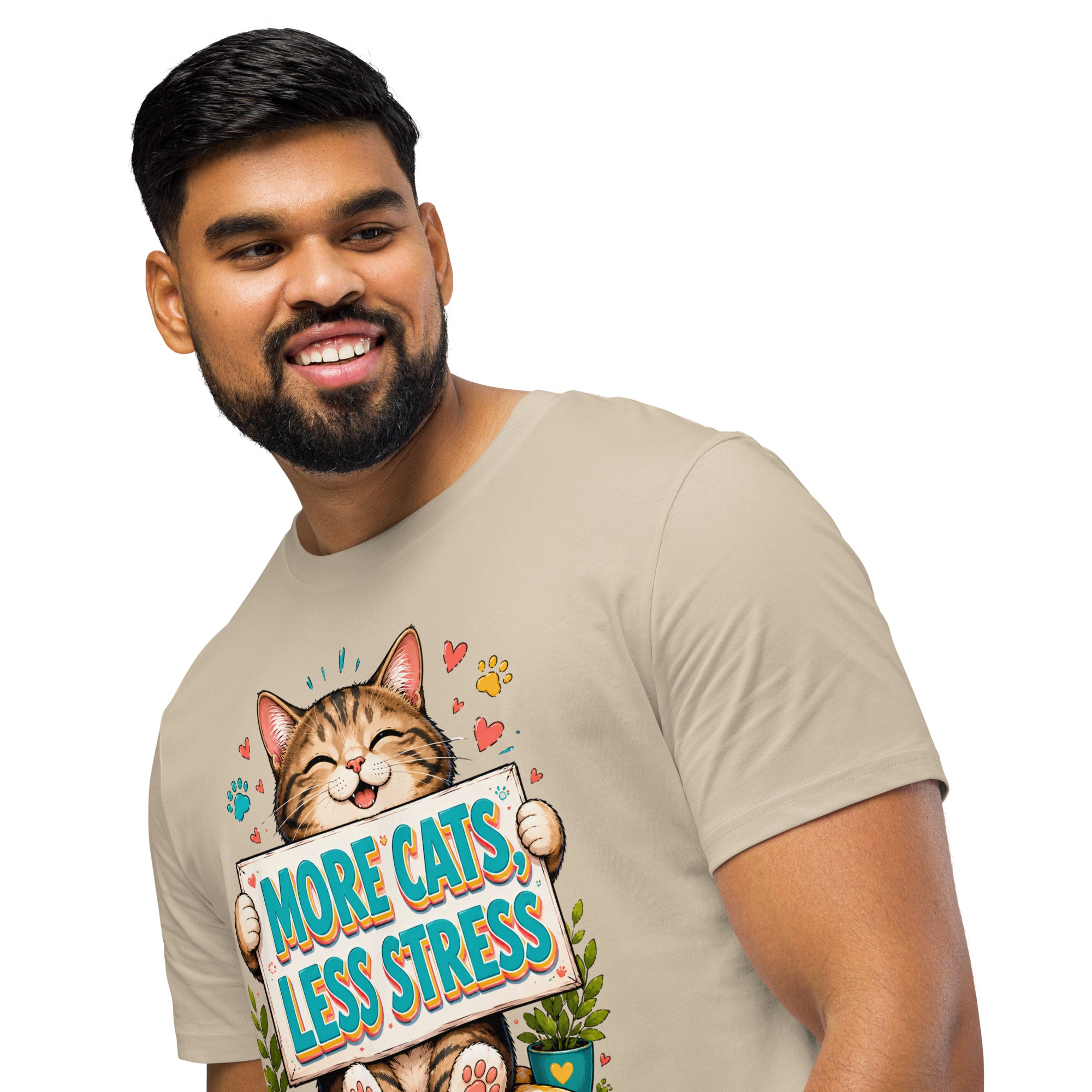 Elite More Cats Less Stress - Premium Luxury T-Shirt for Cat Lovers by printfluence.net