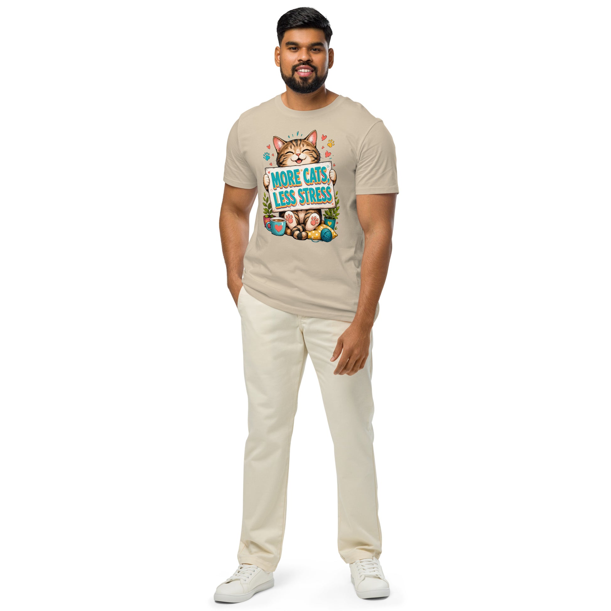 Elite More Cats Less Stress - Premium Luxury T-Shirt for Cat Lovers by printfluence.net
