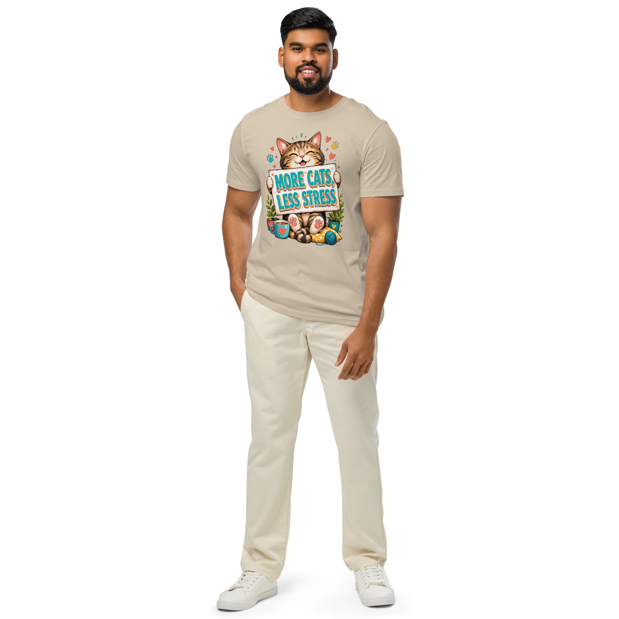 Elite More Cats Less Stress - Premium Luxury T-Shirt for Cat Lovers by printfluence.net