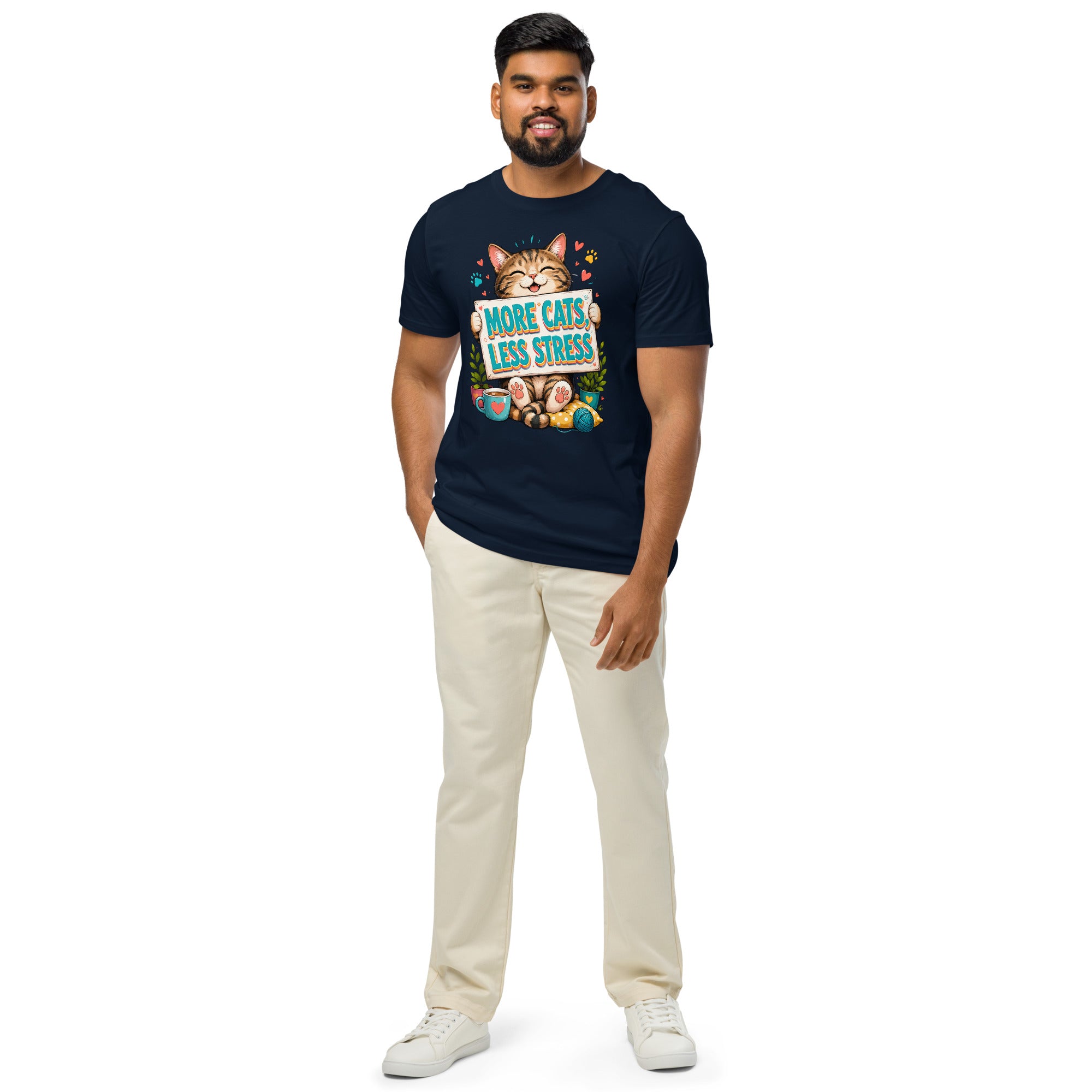 Elite More Cats Less Stress - Premium Luxury T-Shirt for Cat Lovers by printfluence.net