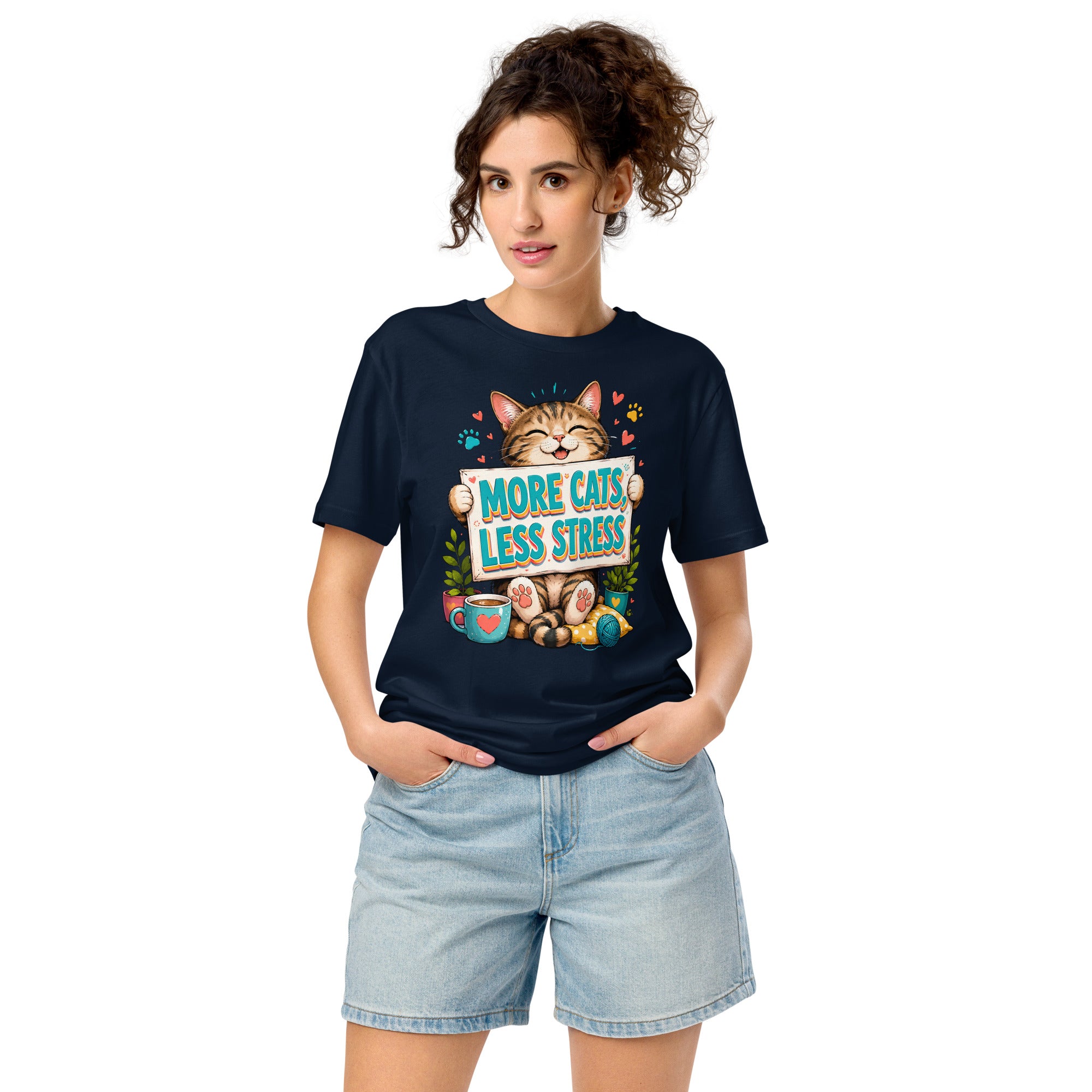 Elite More Cats Less Stress - Premium Luxury T-Shirt for Cat Lovers by printfluence.net