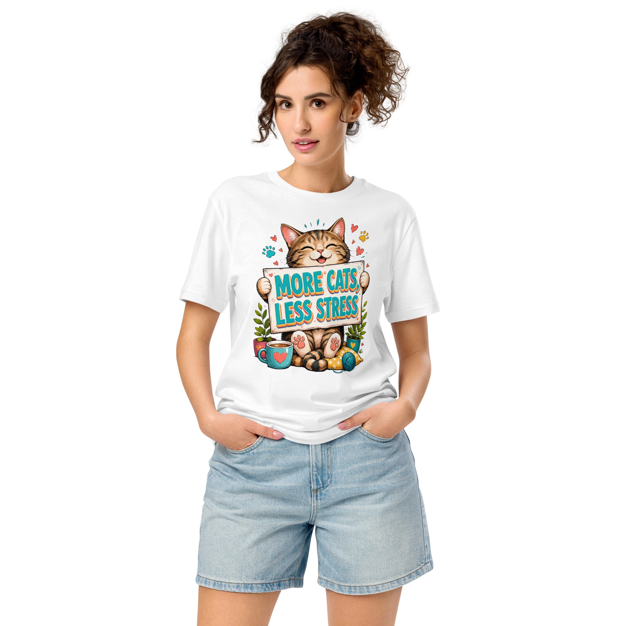 Elite More Cats Less Stress - Premium Luxury T-Shirt for Cat Lovers by printfluence.net