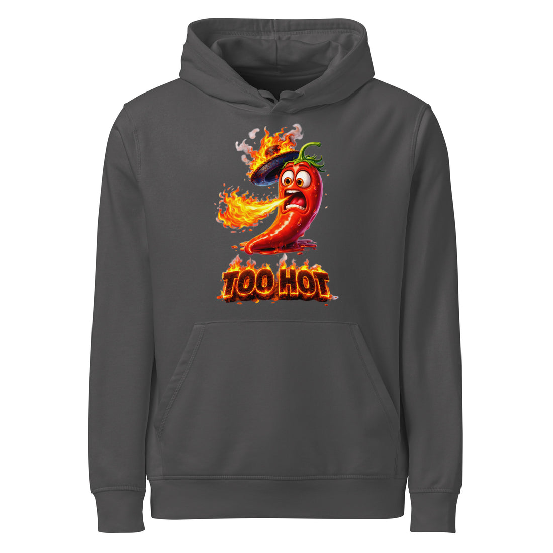 Unisex organic mid-weight hoodie - Spicy Vibe: "TOO HOT" Flaming Chili Unisex Organic Hoodie 🌶️🔥 by printfluence.net