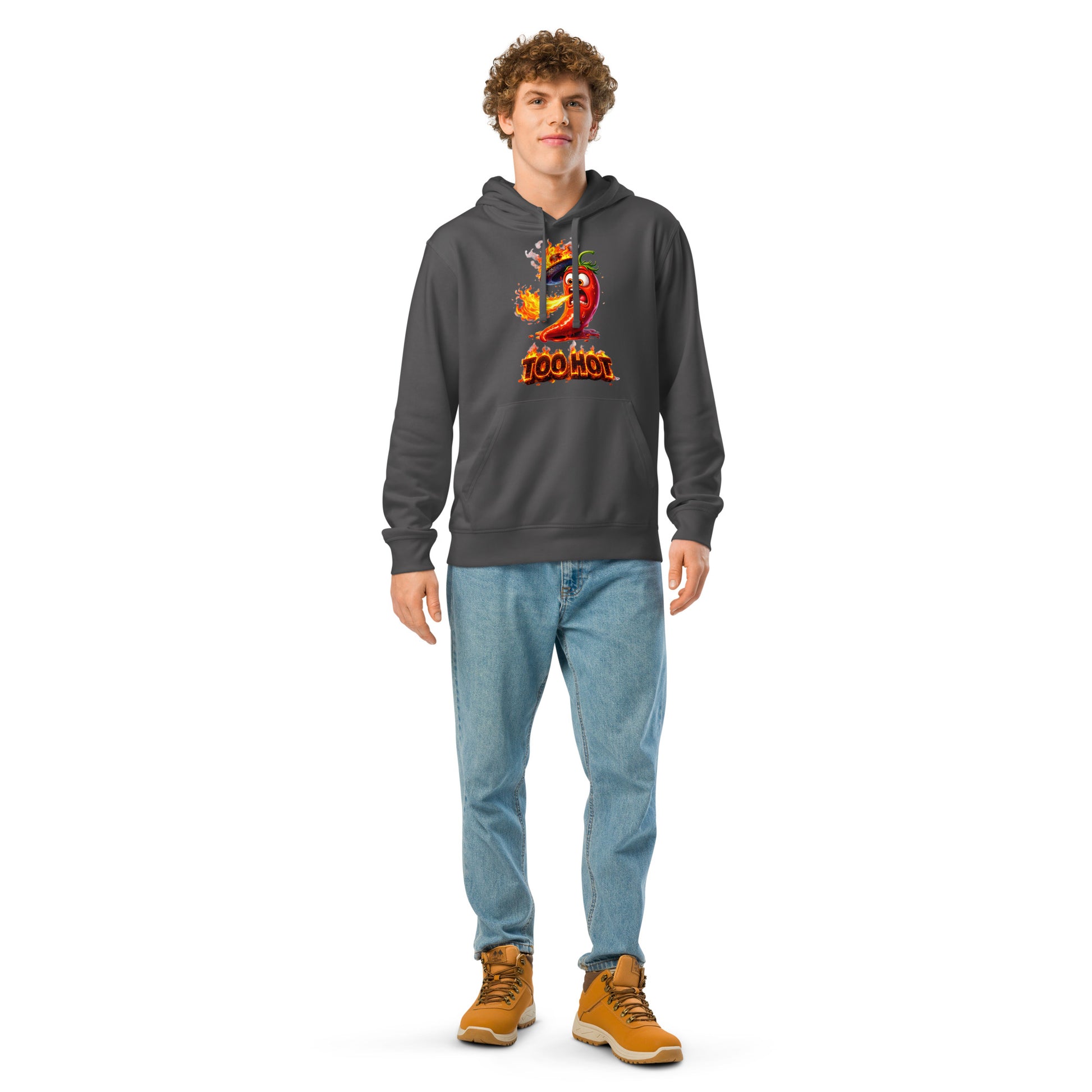 Unisex organic mid-weight hoodie - Spicy Vibe: "TOO HOT" Flaming Chili Unisex Organic Hoodie 🌶️🔥 by printfluence.net