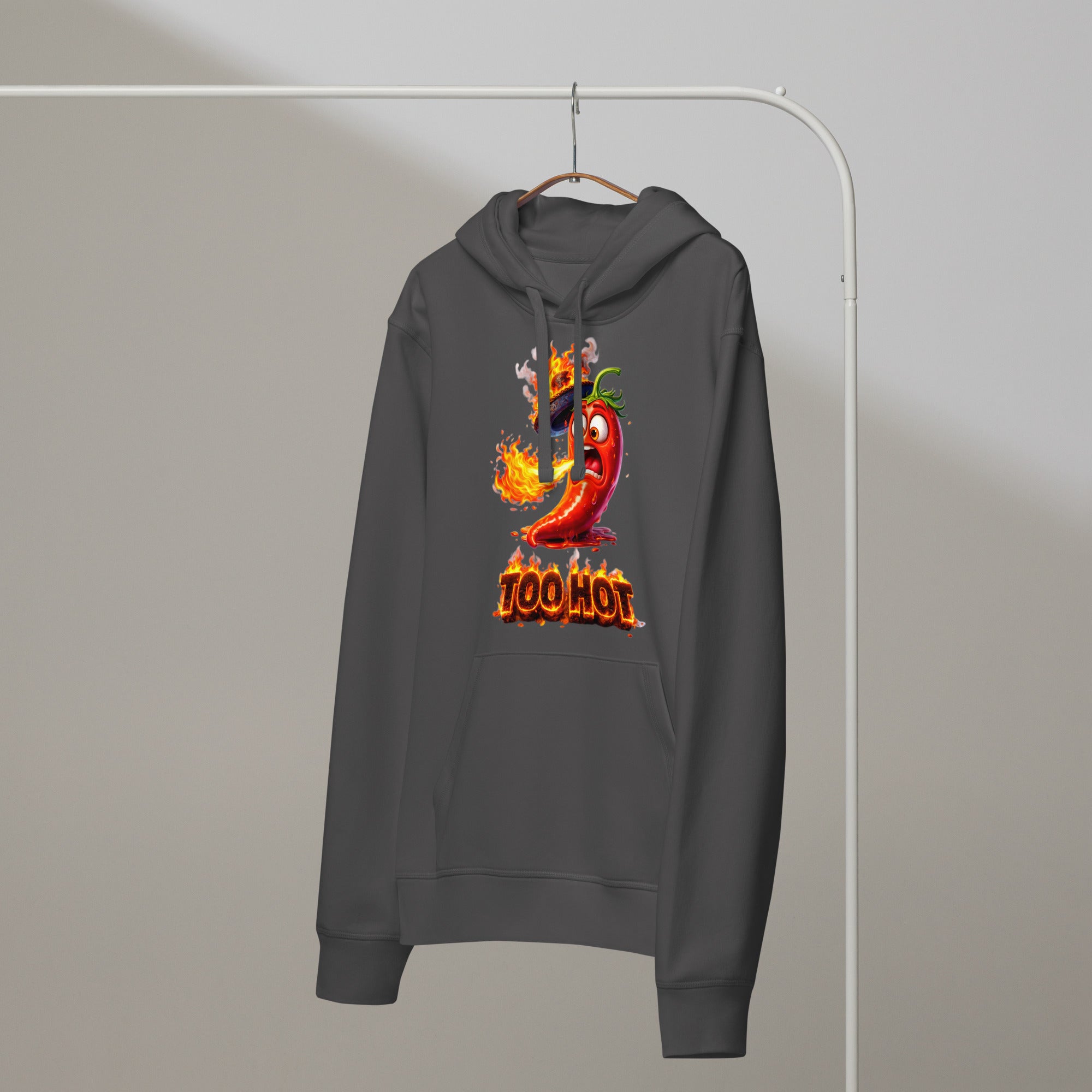 Unisex organic mid-weight hoodie - Spicy Vibe: "TOO HOT" Flaming Chili Unisex Organic Hoodie 🌶️🔥 by printfluence.net