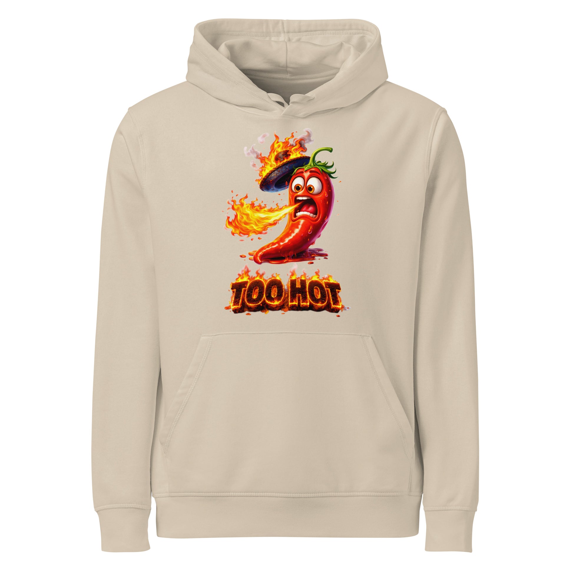 Unisex organic mid-weight hoodie - Spicy Vibe: "TOO HOT" Flaming Chili Unisex Organic Hoodie 🌶️🔥 by printfluence.net