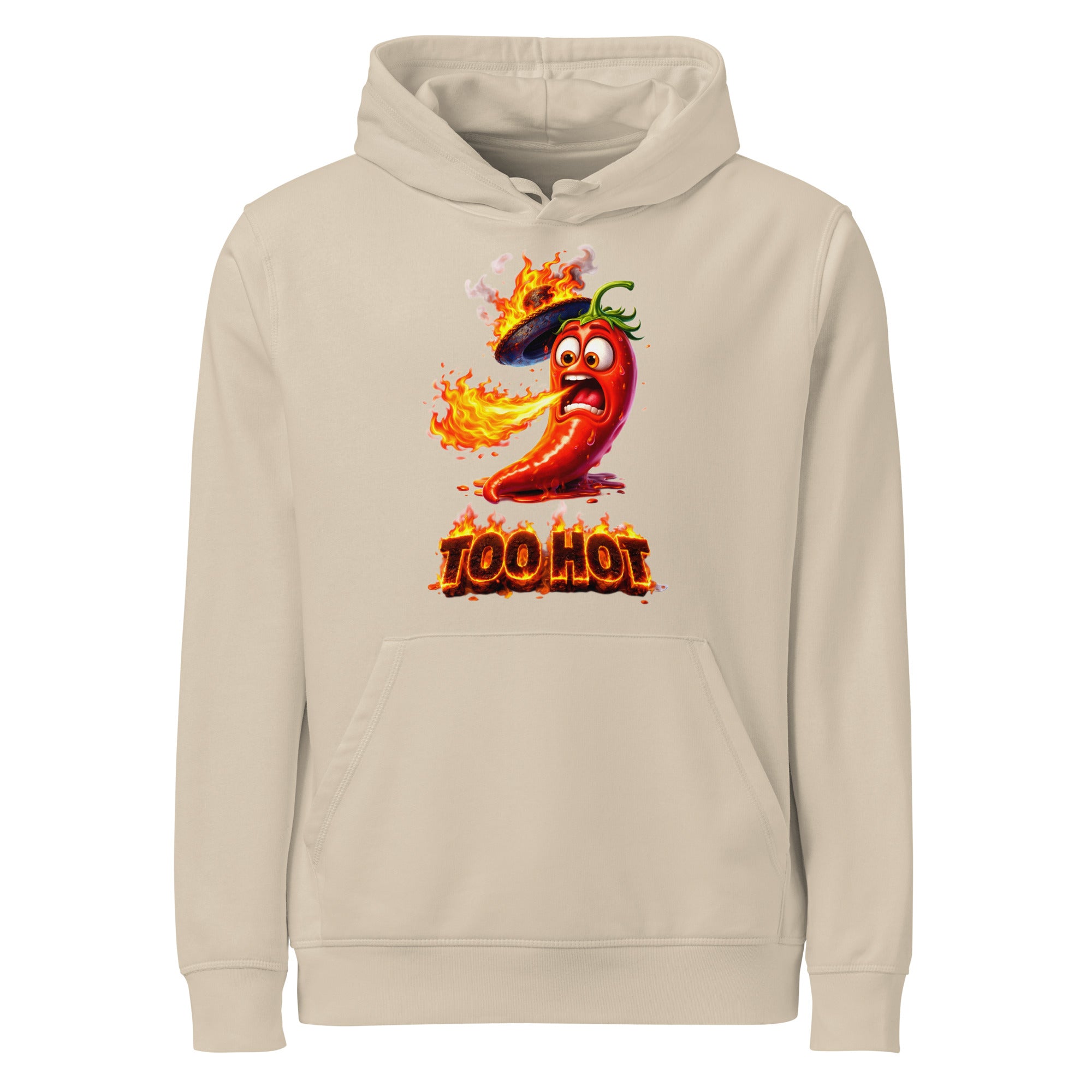 Unisex organic mid-weight hoodie - Spicy Vibe: "TOO HOT" Flaming Chili Unisex Organic Hoodie 🌶️🔥 by printfluence.net