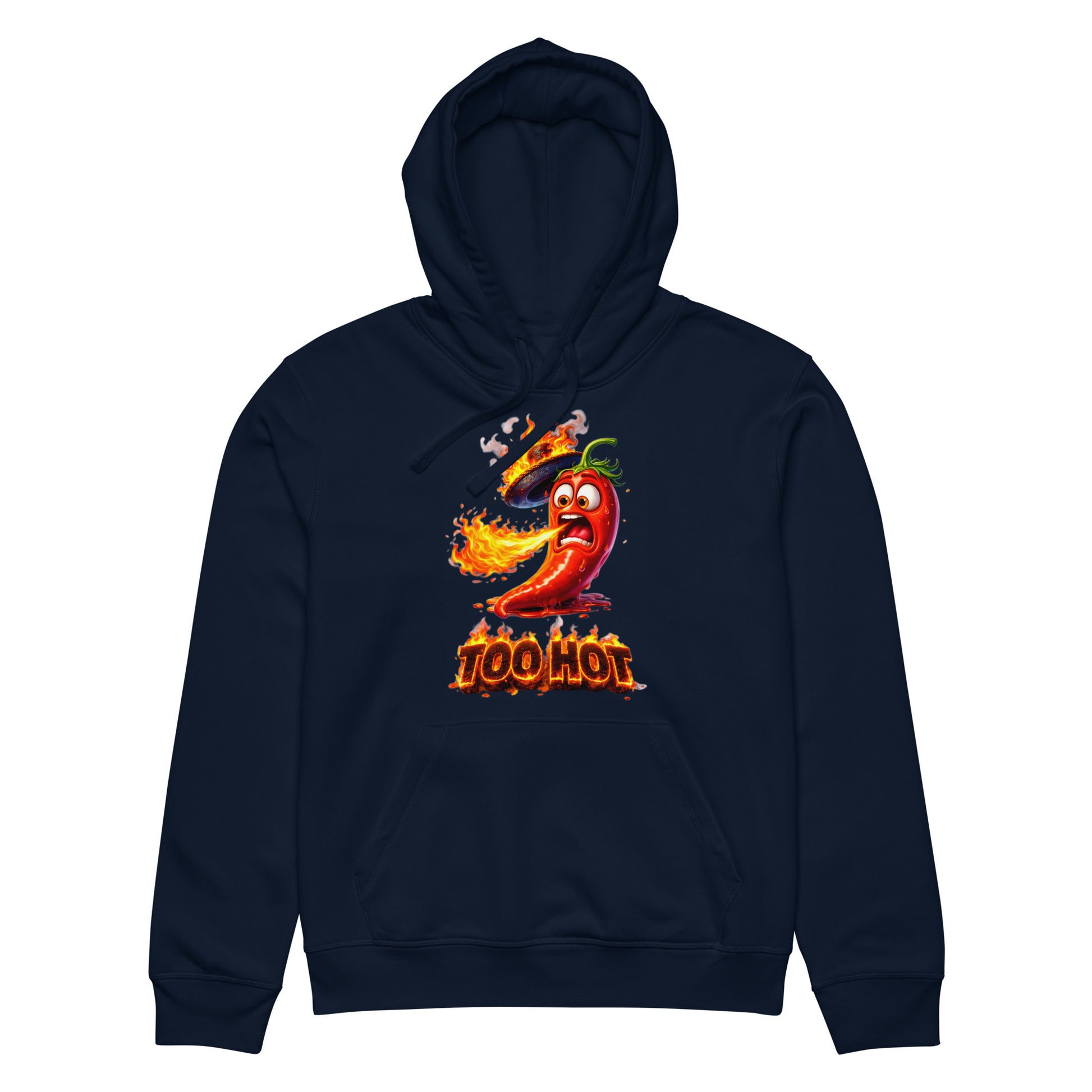 Unisex organic mid-weight hoodie - Spicy Vibe: "TOO HOT" Flaming Chili Unisex Organic Hoodie 🌶️🔥 by printfluence.net