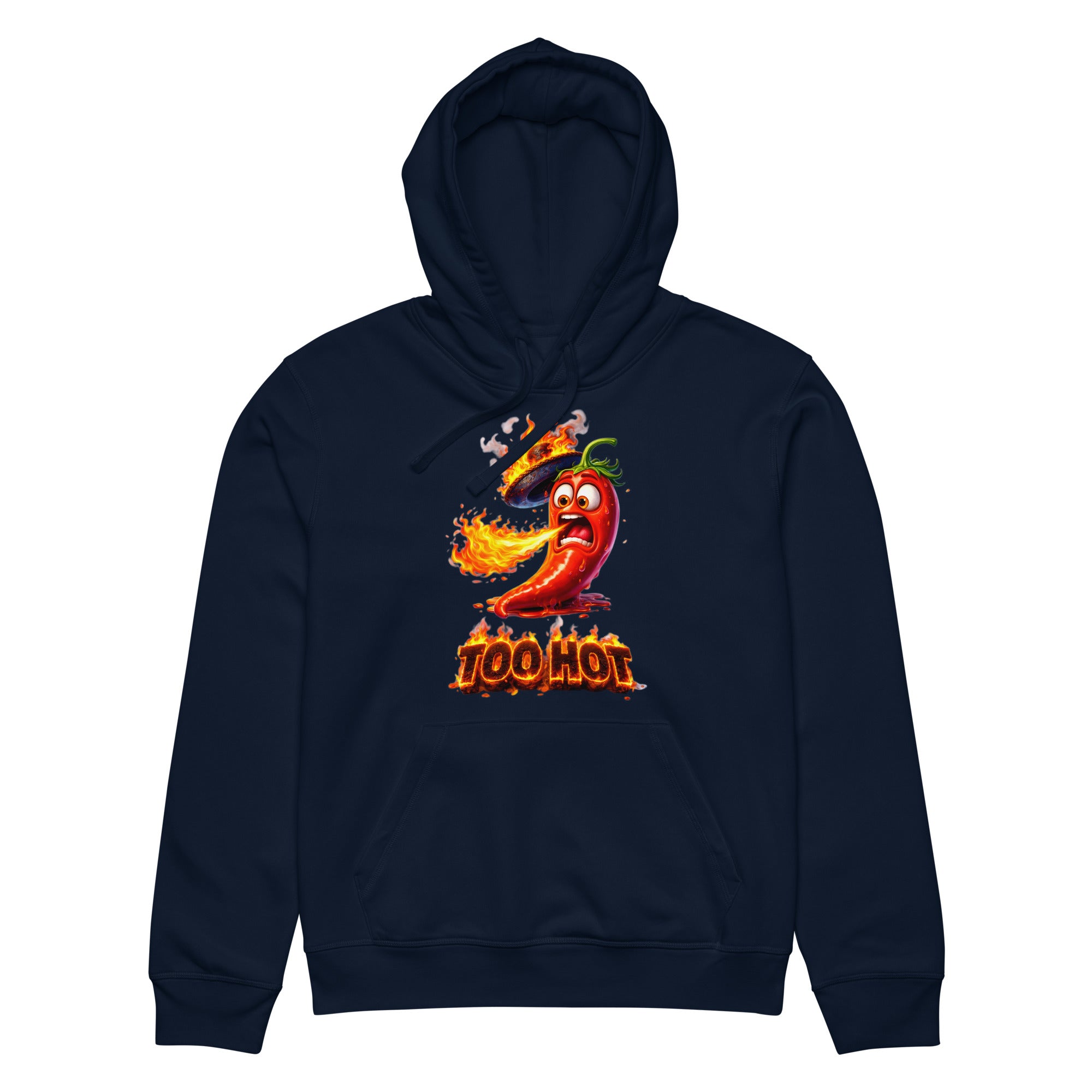 Unisex organic mid-weight hoodie - Spicy Vibe: "TOO HOT" Flaming Chili Unisex Organic Hoodie 🌶️🔥 by printfluence.net