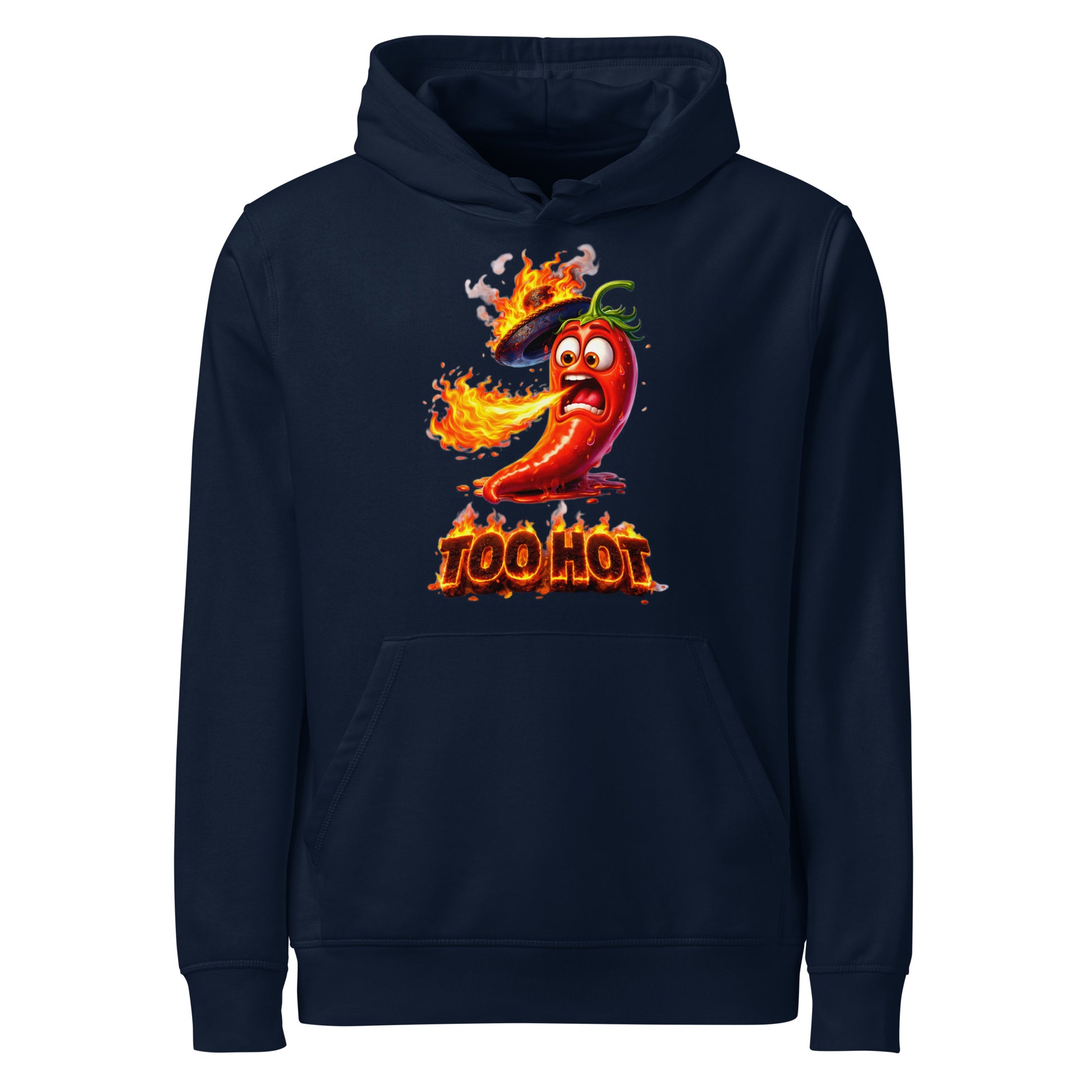Unisex organic mid-weight hoodie - Spicy Vibe: "TOO HOT" Flaming Chili Unisex Organic Hoodie 🌶️🔥 by printfluence.net