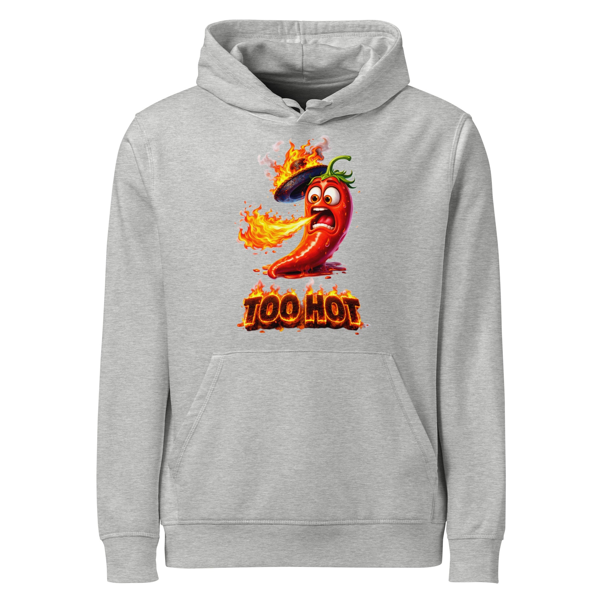 Unisex organic mid-weight hoodie - Spicy Vibe: "TOO HOT" Flaming Chili Unisex Organic Hoodie 🌶️🔥 by printfluence.net