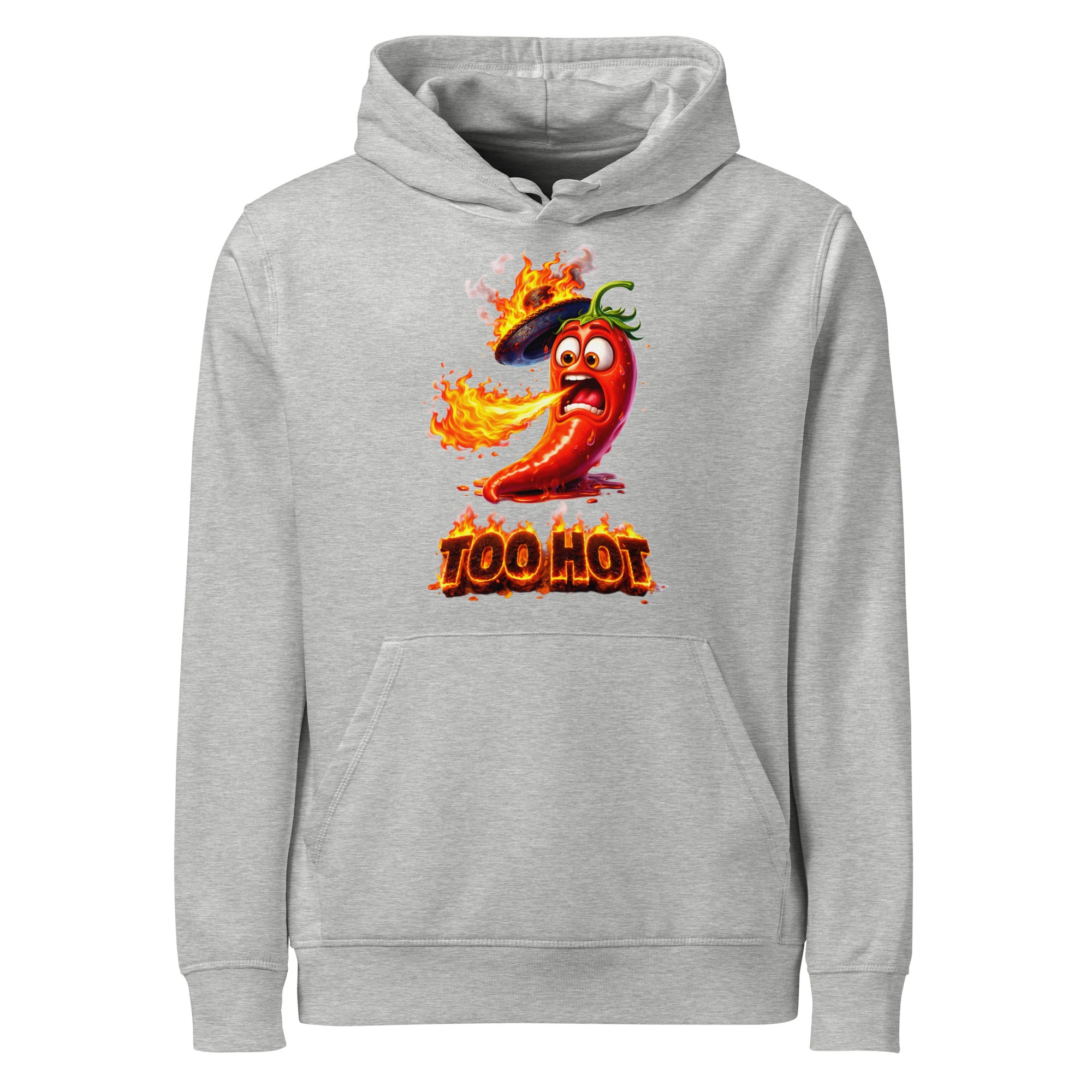 Unisex organic mid-weight hoodie - Spicy Vibe: "TOO HOT" Flaming Chili Unisex Organic Hoodie 🌶️🔥 by printfluence.net