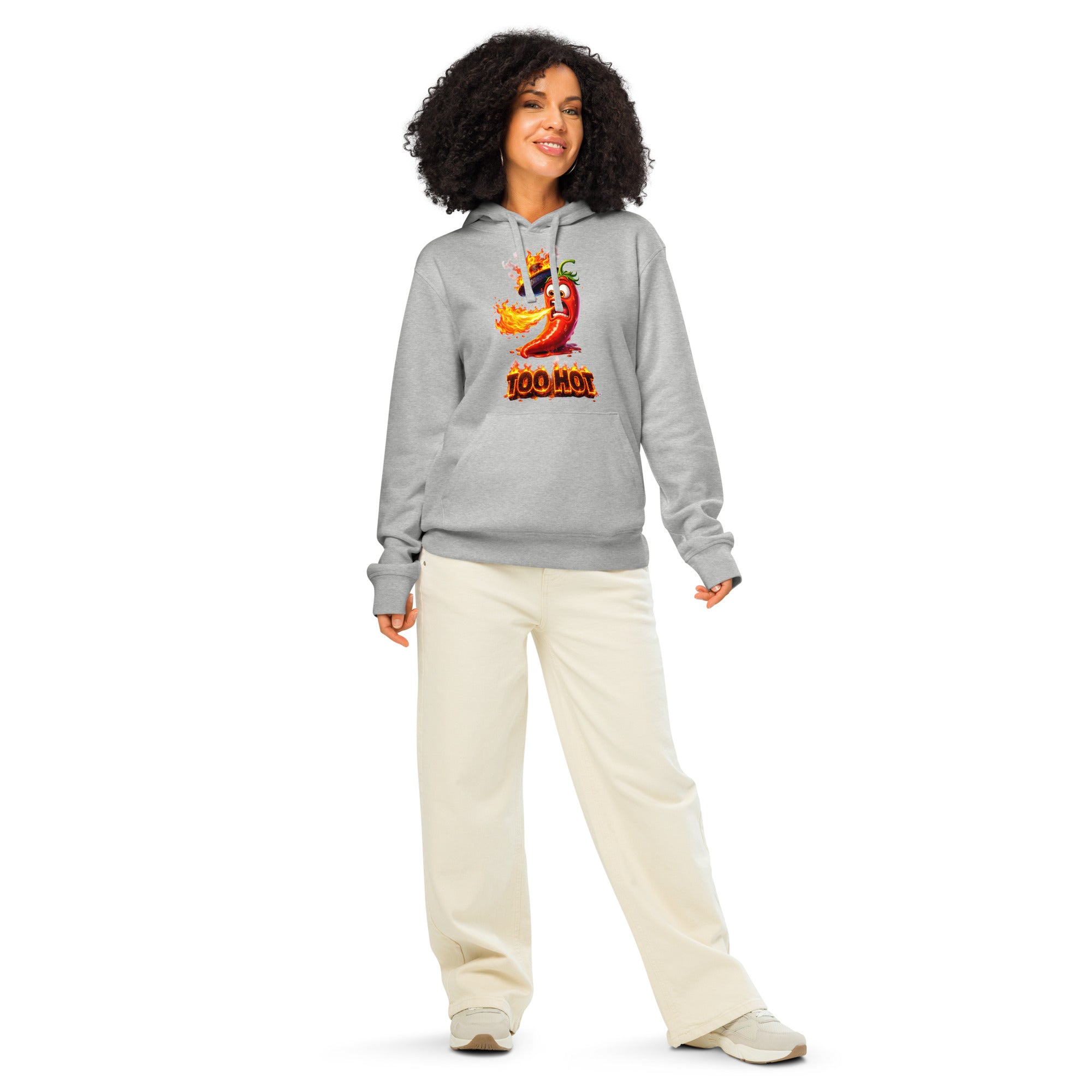 Unisex organic mid-weight hoodie - Spicy Vibe: "TOO HOT" Flaming Chili Unisex Organic Hoodie 🌶️🔥 by printfluence.net