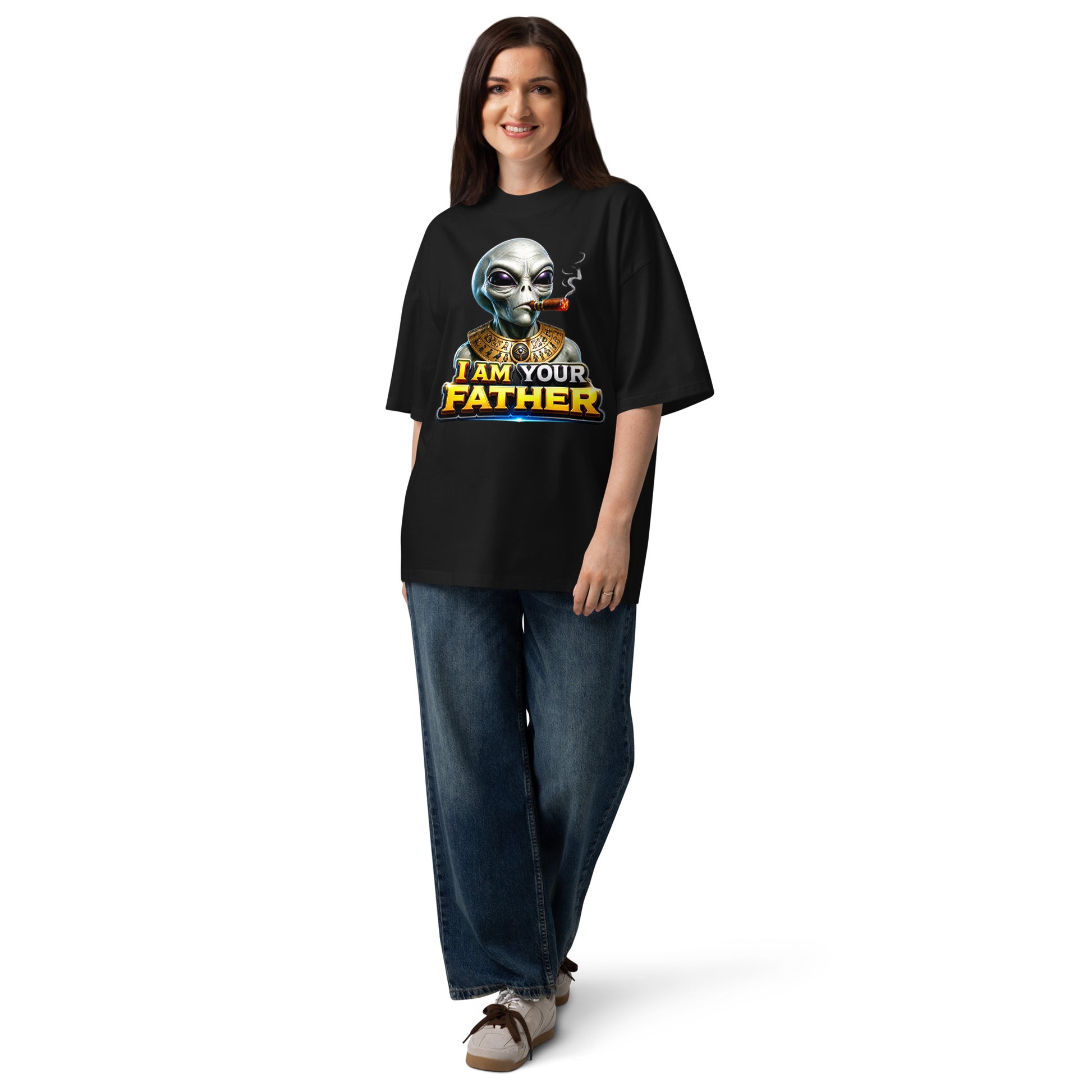 Unisex organic oversized high neck t-shirt - I Am Your Father - Ancient Alien Pharaoh by printfluence.net