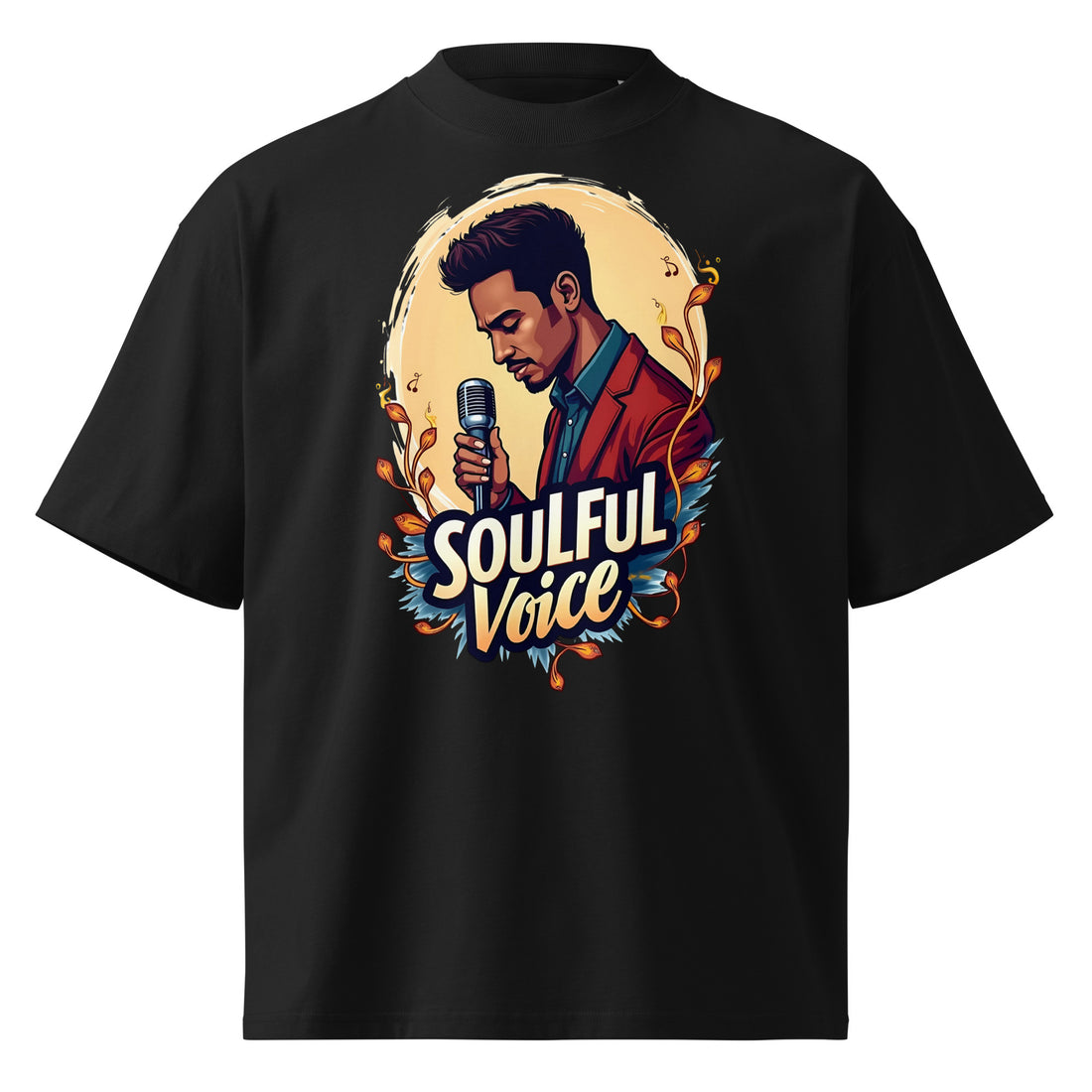 Unisex organic oversized high neck t-shirt - Soulful Voice Oversized T-Shirt – Unisex Organic High Neck Music Graphic by printfluence.net