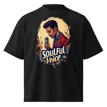 Unisex organic oversized high neck t-shirt - Soulful Voice Oversized T-Shirt – Unisex Organic High Neck Music Graphic by printfluence.net
