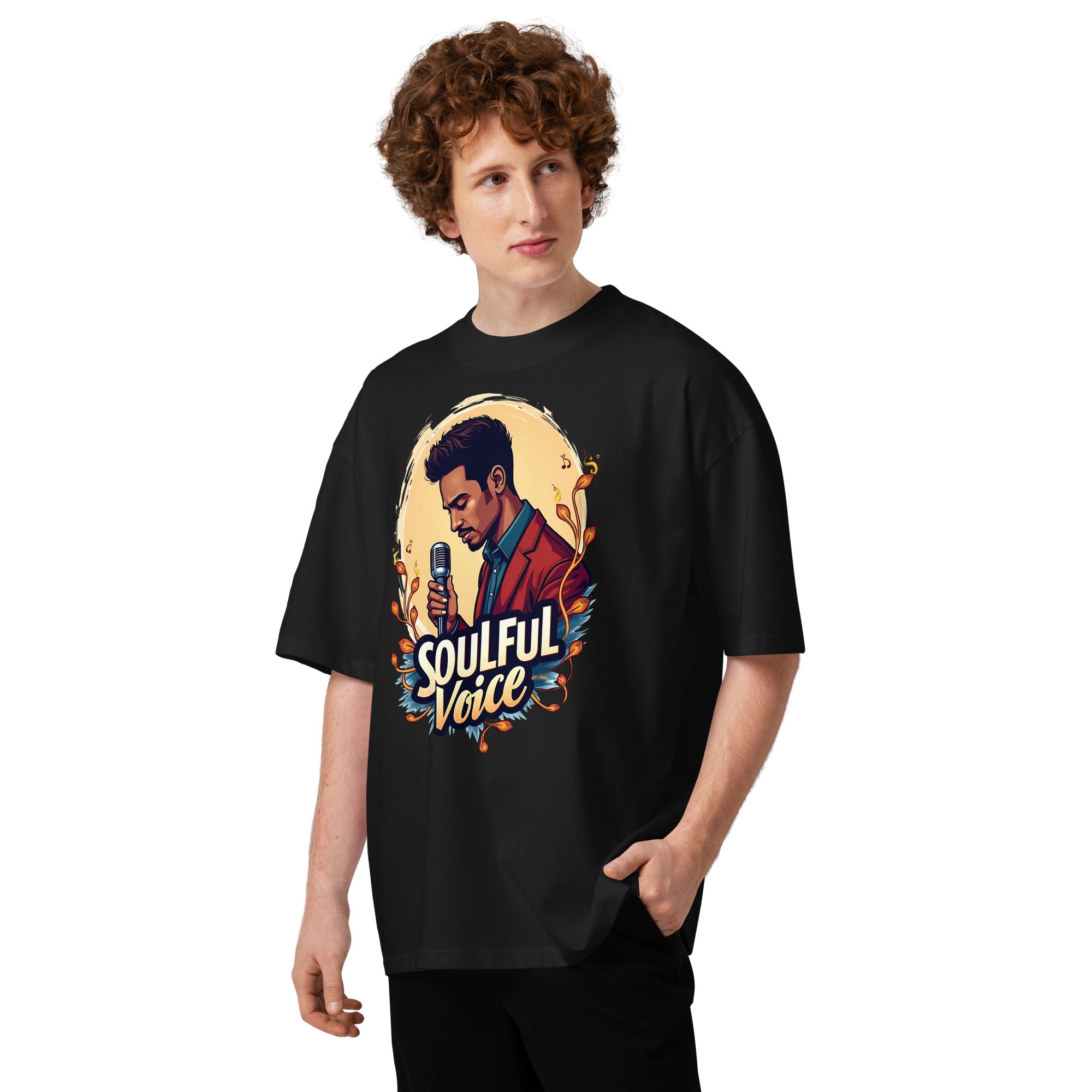 Unisex organic oversized high neck t-shirt - Soulful Voice Oversized T-Shirt – Unisex Organic High Neck Music Graphic by printfluence.net