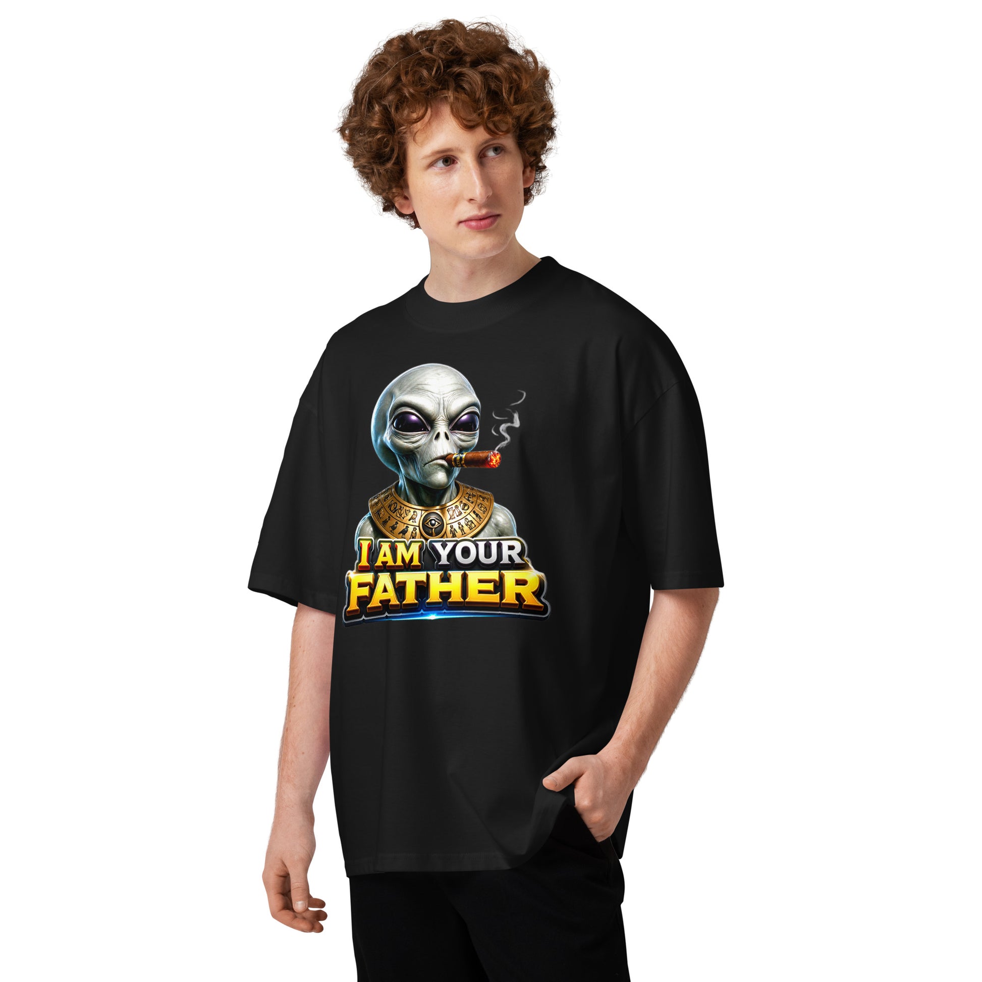 Unisex organic oversized high neck t-shirt - I Am Your Father - Ancient Alien Pharaoh by printfluence.net