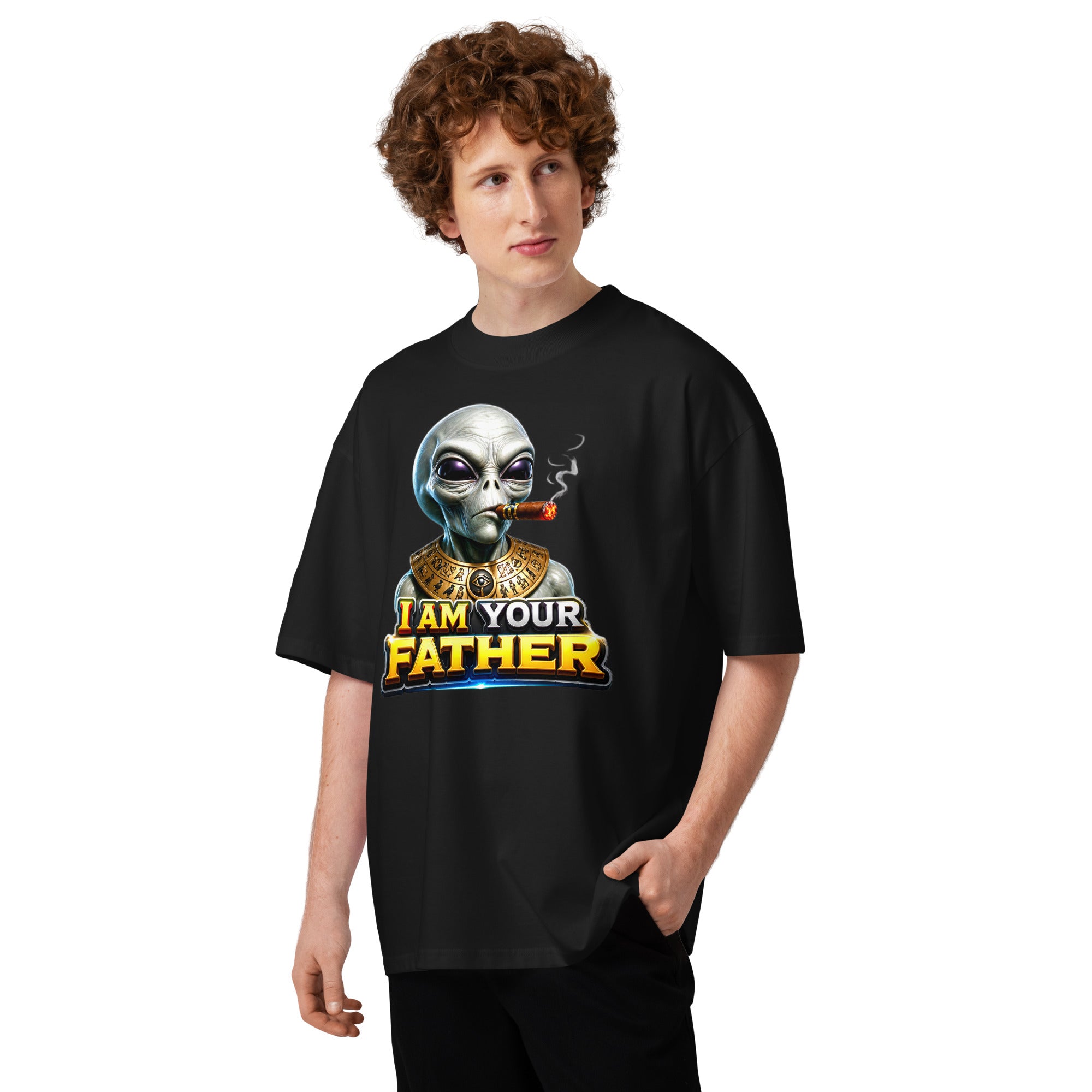 Unisex organic oversized high neck t-shirt - I Am Your Father - Ancient Alien Pharaoh by printfluence.net