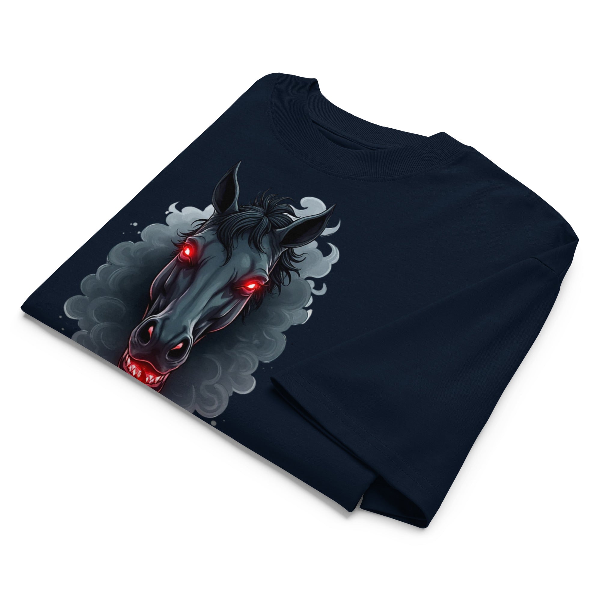 Unisex organic oversized high neck t-shirt - Hellhorse Unisex Organic Oversized High Neck T-Shirt – Fiery Street Rebel Fit by printfluence.net