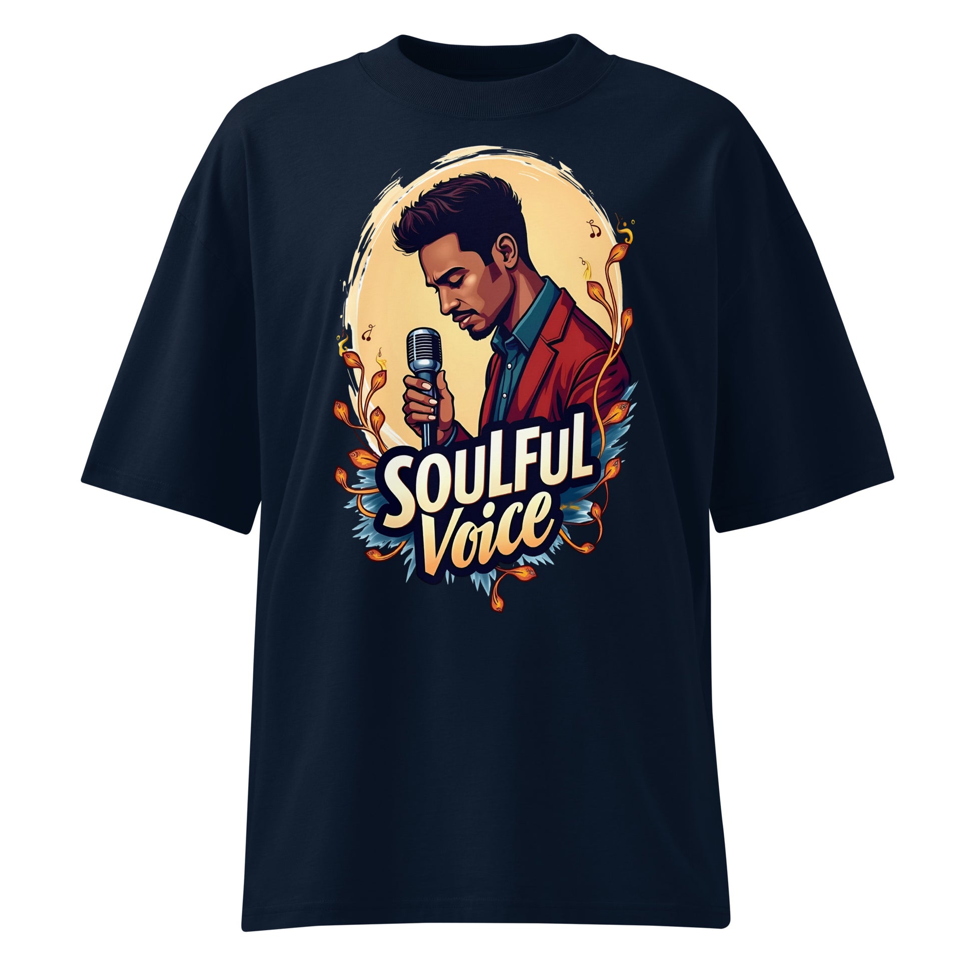 Unisex organic oversized high neck t-shirt - Soulful Voice Oversized T-Shirt – Unisex Organic High Neck Music Graphic by printfluence.net