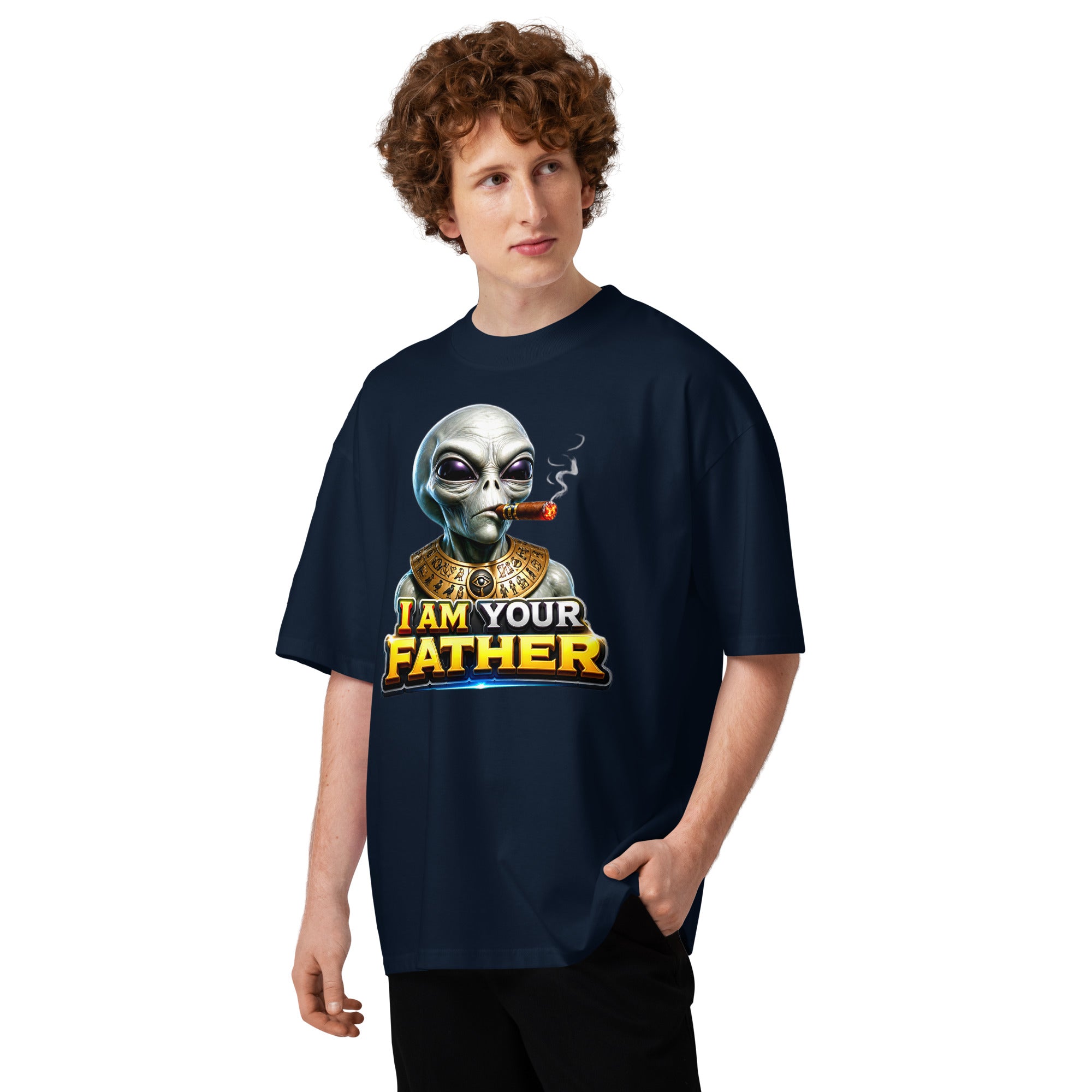 Unisex organic oversized high neck t-shirt - I Am Your Father - Ancient Alien Pharaoh by printfluence.net