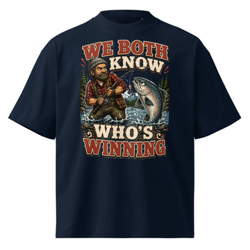 Who's Winning Fishing Oversized T-Shirt - Funny Trout Salmon Fishing Lovers High Neck Tee by printfluence.net