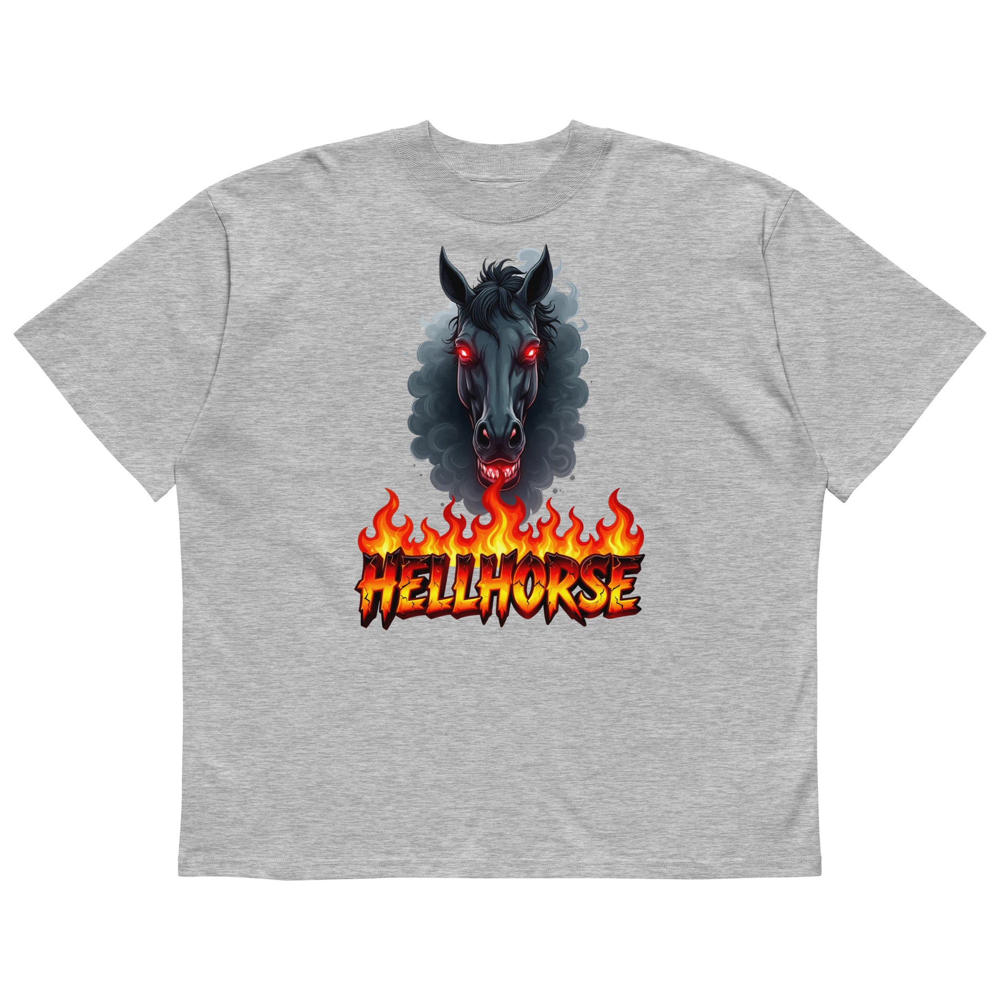 Unisex organic oversized high neck t-shirt - Hellhorse Unisex Organic Oversized High Neck T-Shirt – Fiery Street Rebel Fit by printfluence.net