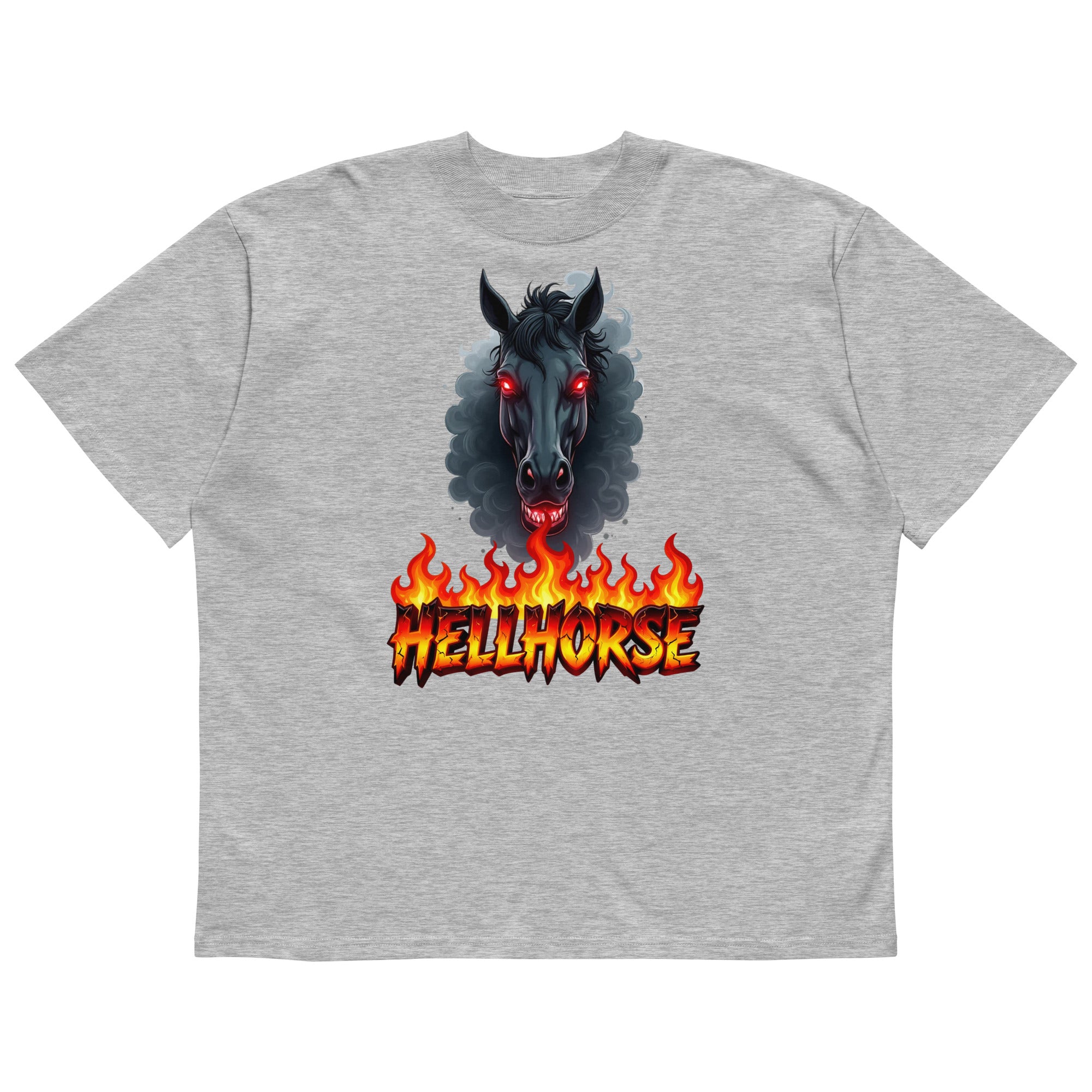 Unisex organic oversized high neck t-shirt - Hellhorse Unisex Organic Oversized High Neck T-Shirt – Fiery Street Rebel Fit by printfluence.net
