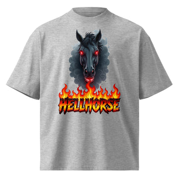 Unisex organic oversized high neck t-shirt - Hellhorse Unisex Organic Oversized High Neck T-Shirt – Fiery Street Rebel Fit by printfluence.net