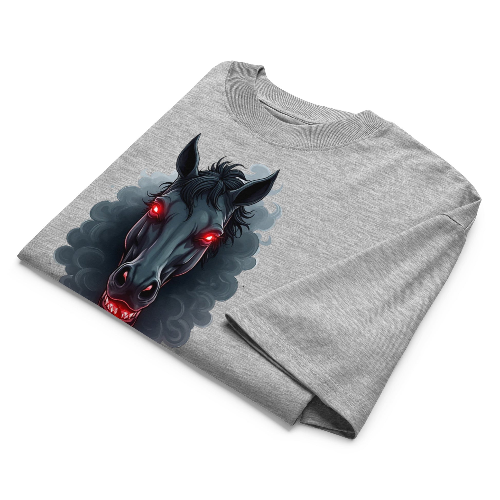Unisex organic oversized high neck t-shirt - Hellhorse Unisex Organic Oversized High Neck T-Shirt – Fiery Street Rebel Fit by printfluence.net
