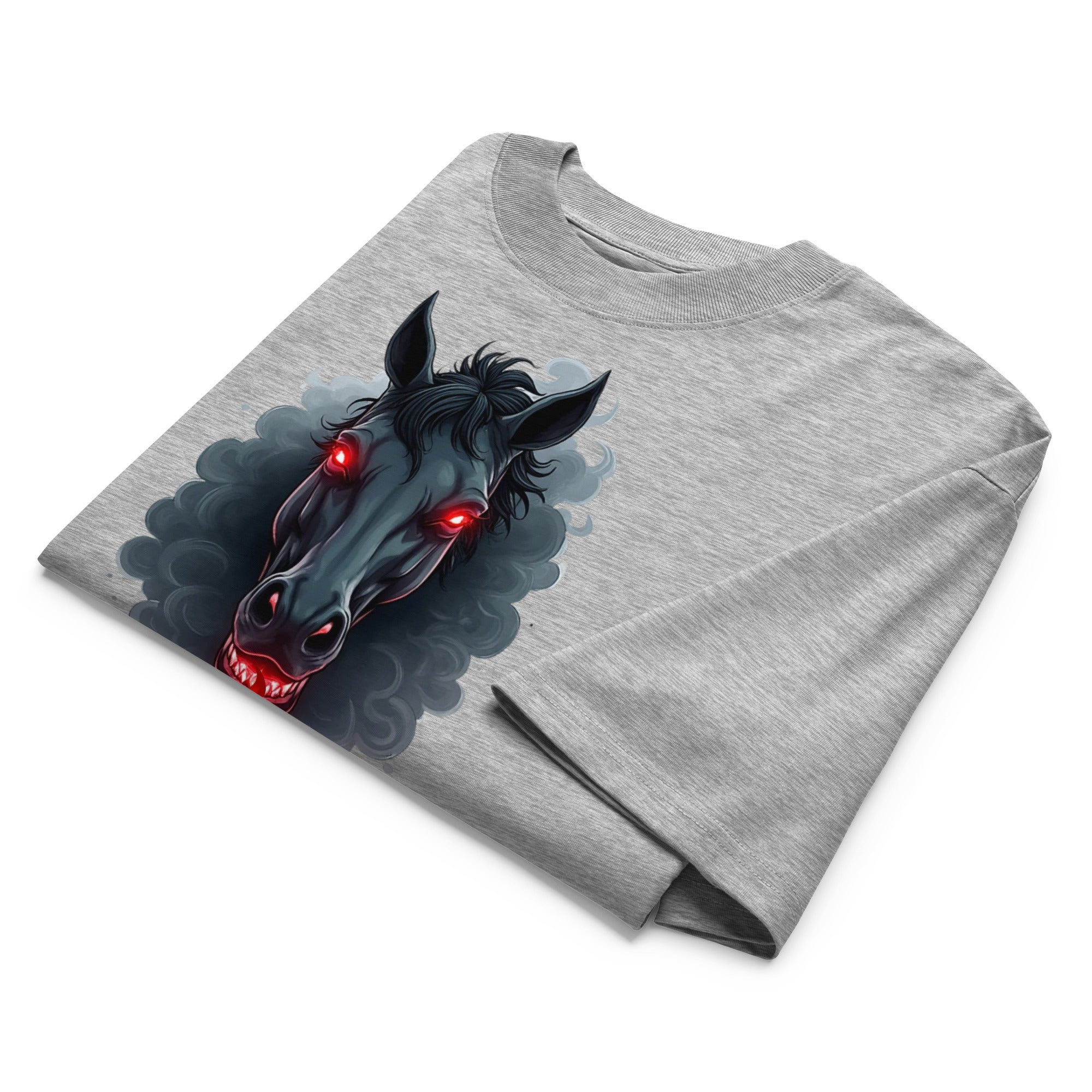 Unisex organic oversized high neck t-shirt - Hellhorse Unisex Organic Oversized High Neck T-Shirt – Fiery Street Rebel Fit by printfluence.net