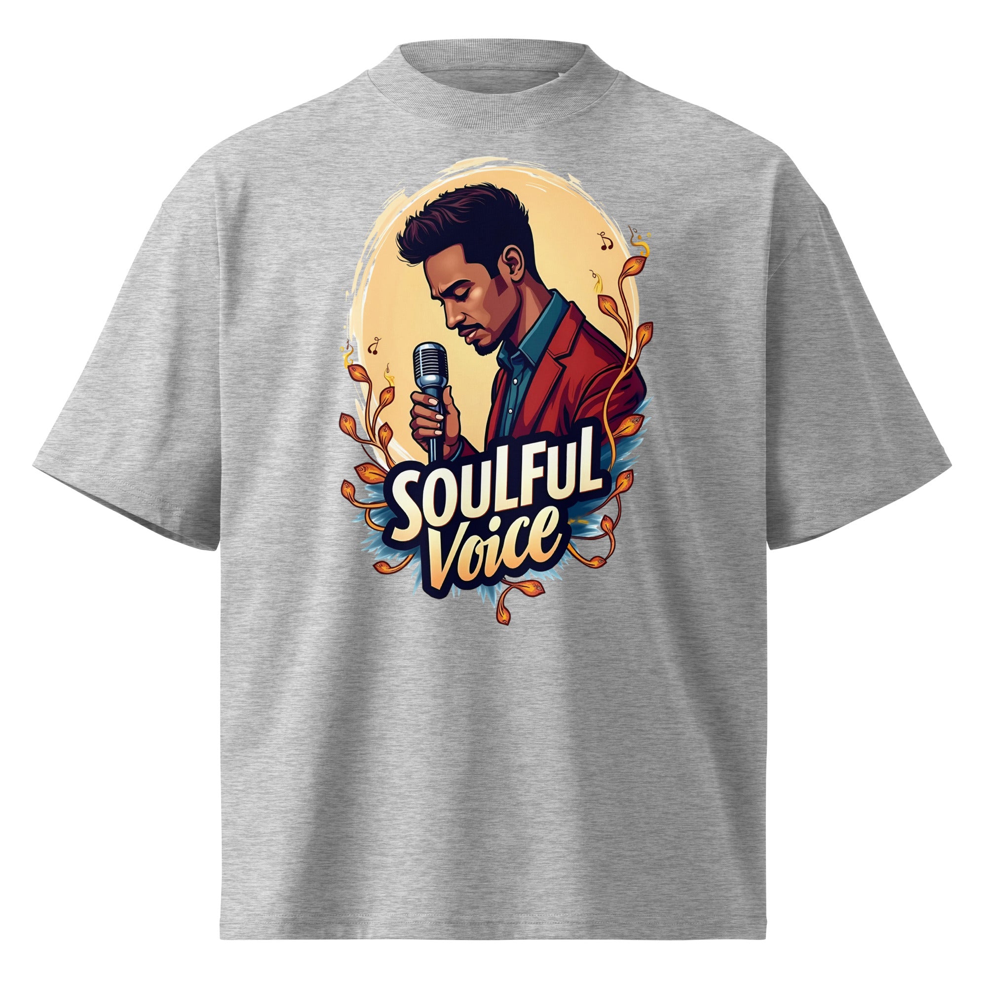 Unisex organic oversized high neck t-shirt - Soulful Voice Oversized T-Shirt – Unisex Organic High Neck Music Graphic by printfluence.net