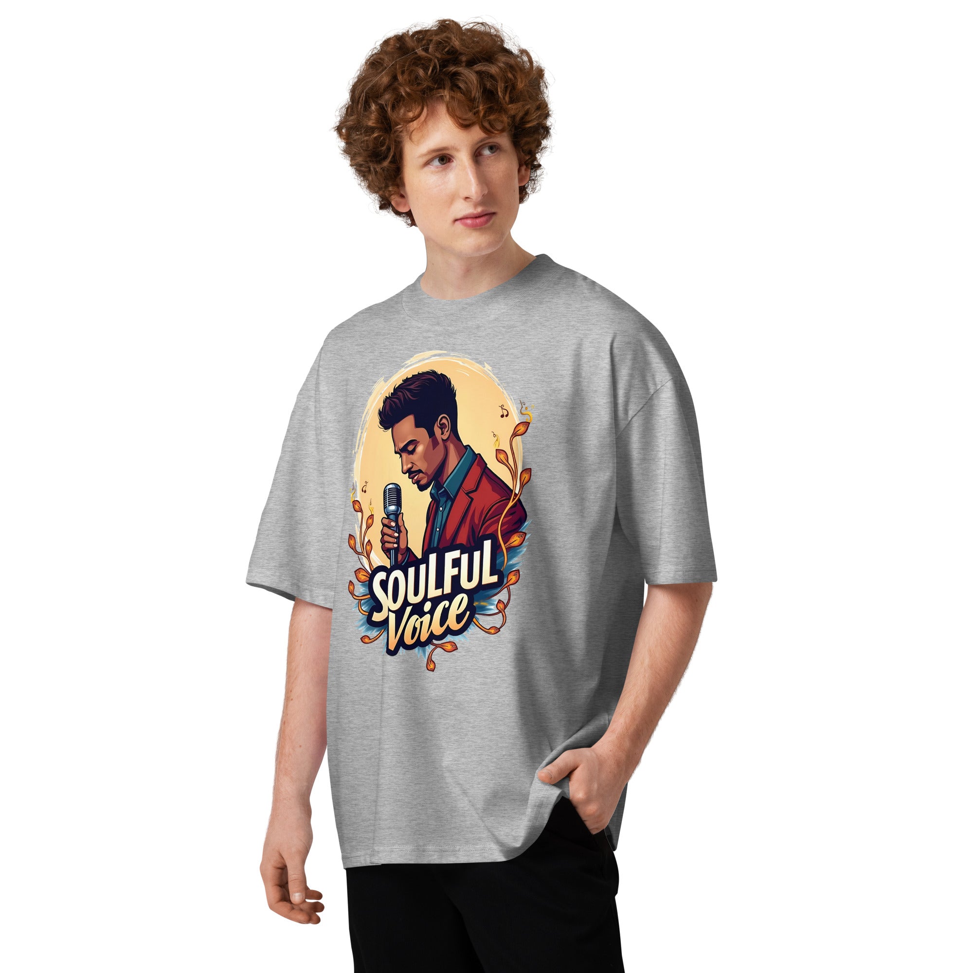 Unisex organic oversized high neck t-shirt - Soulful Voice Oversized T-Shirt – Unisex Organic High Neck Music Graphic by printfluence.net