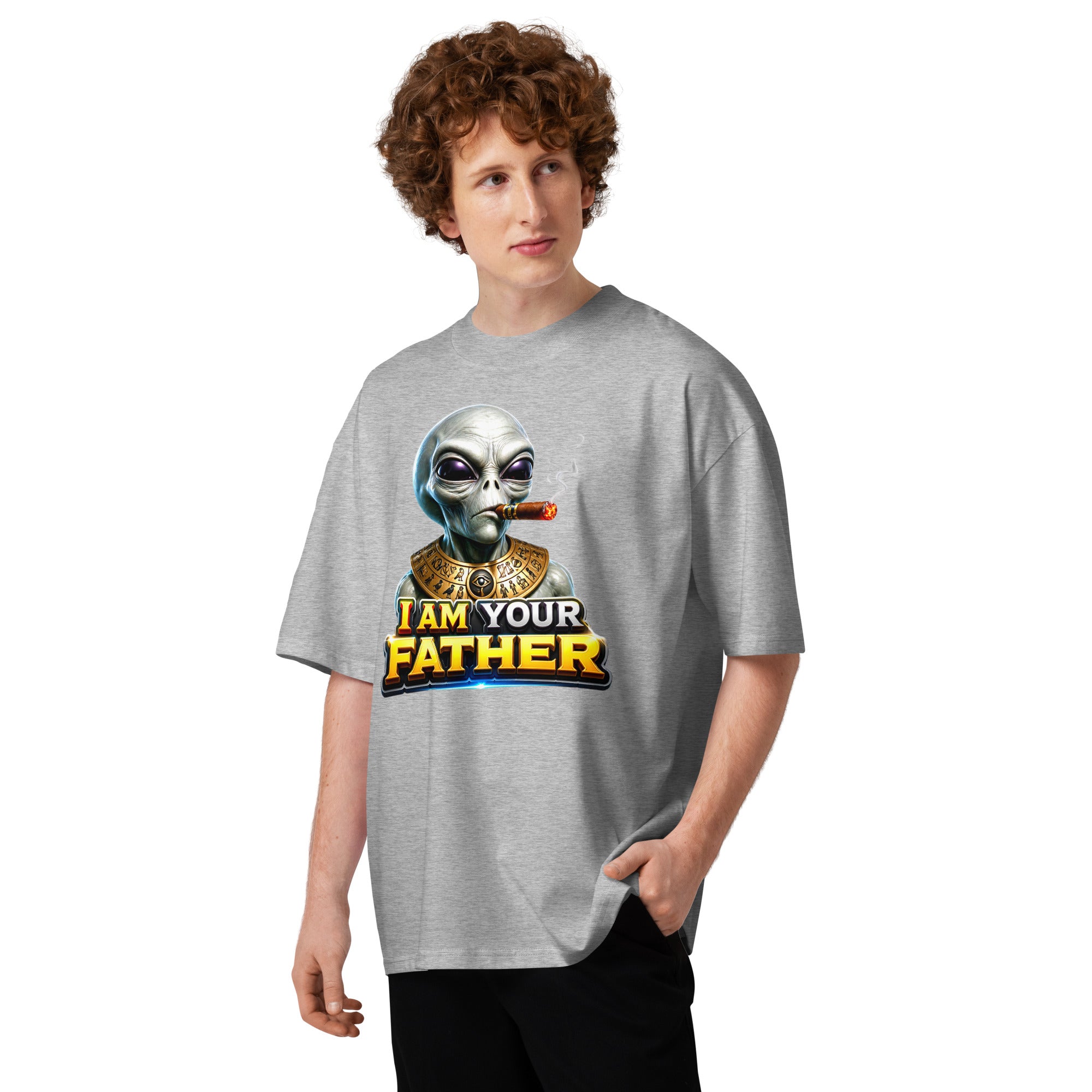 Unisex organic oversized high neck t-shirt - I Am Your Father - Ancient Alien Pharaoh by printfluence.net