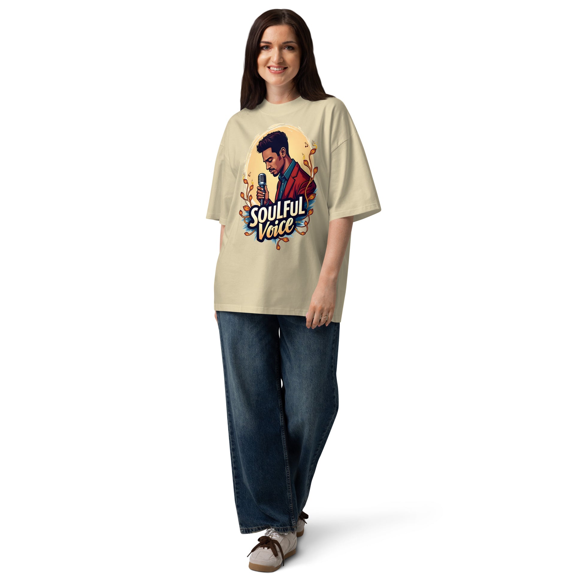 Unisex organic oversized high neck t-shirt - Soulful Voice Oversized T-Shirt – Unisex Organic High Neck Music Graphic by printfluence.net