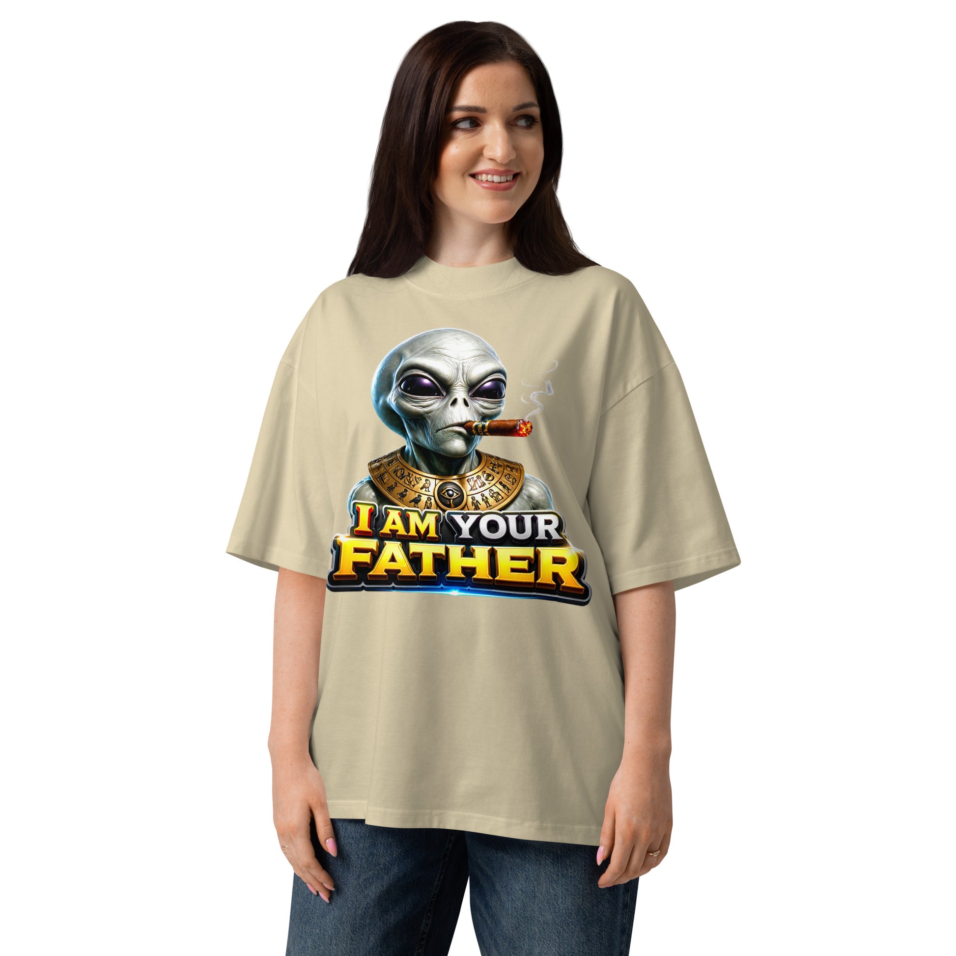 Unisex organic oversized high neck t-shirt - I Am Your Father - Ancient Alien Pharaoh by printfluence.net