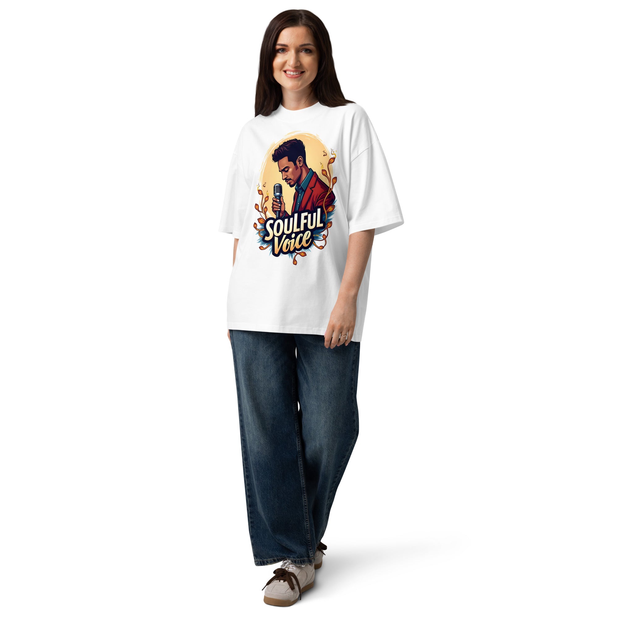 Unisex organic oversized high neck t-shirt - Soulful Voice Oversized T-Shirt – Unisex Organic High Neck Music Graphic by printfluence.net