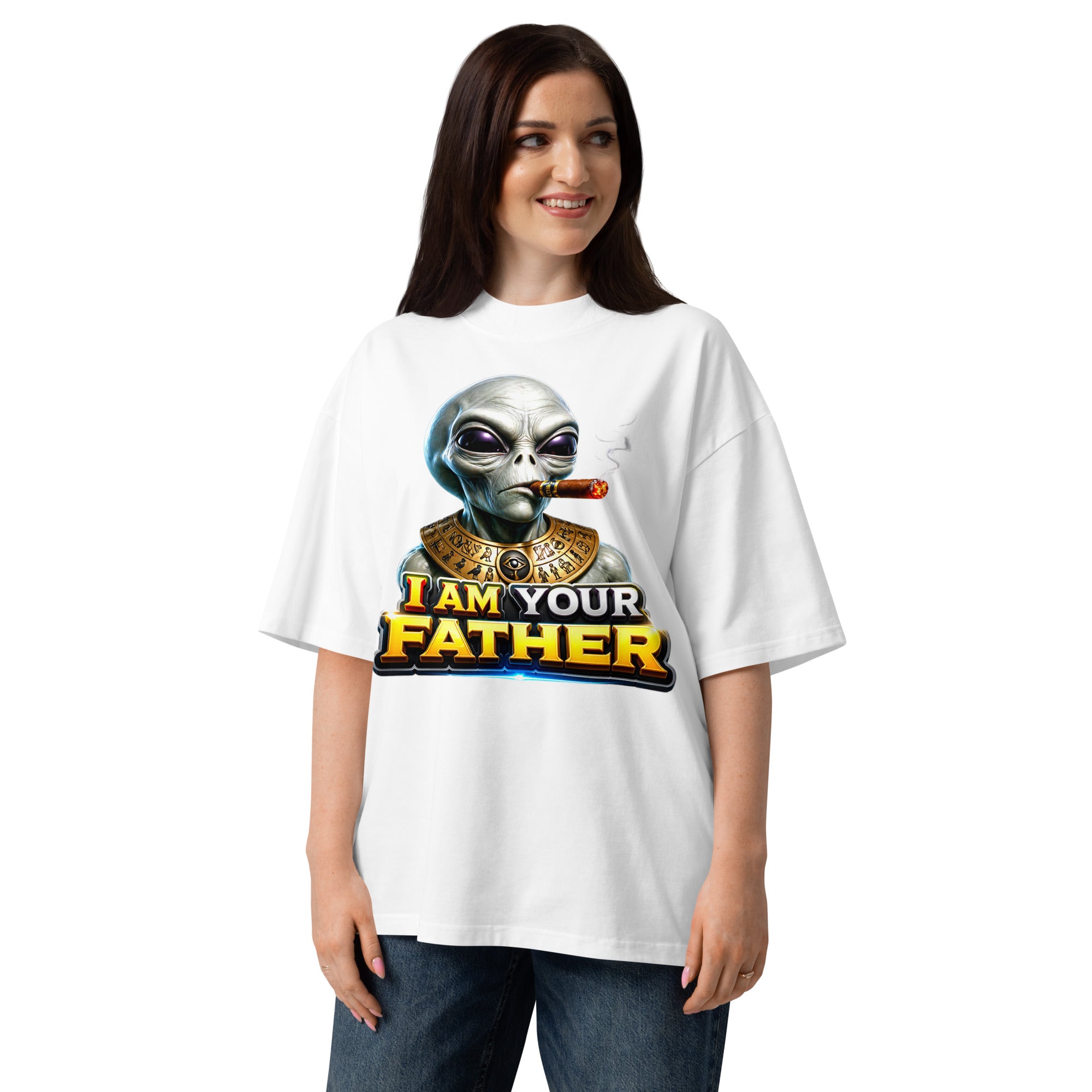 Unisex organic oversized high neck t-shirt - I Am Your Father - Ancient Alien Pharaoh by printfluence.net