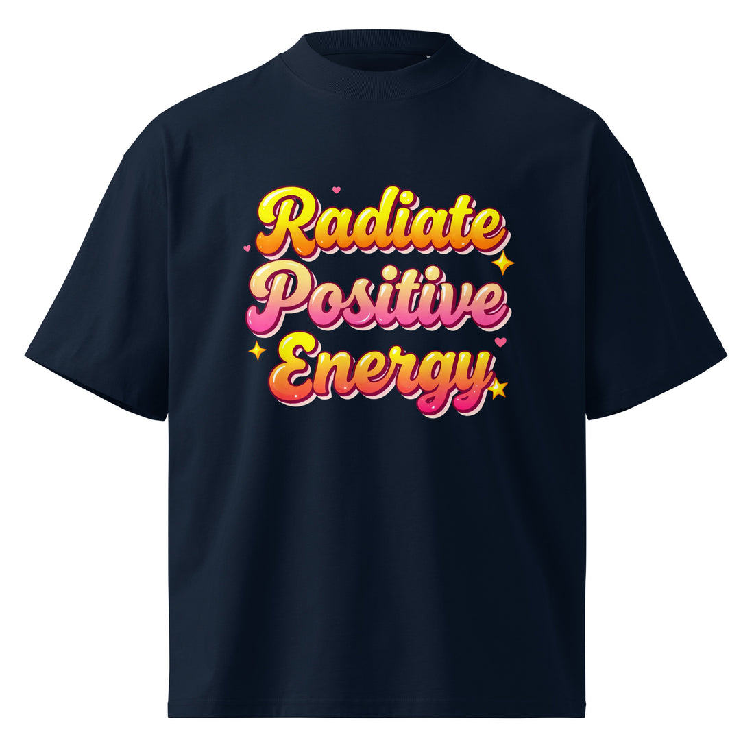 Unisex organic oversized high neck t-shirt - Radiate Positive Energy Minimalist Motivational Quote T-Shirt by printfluence.net