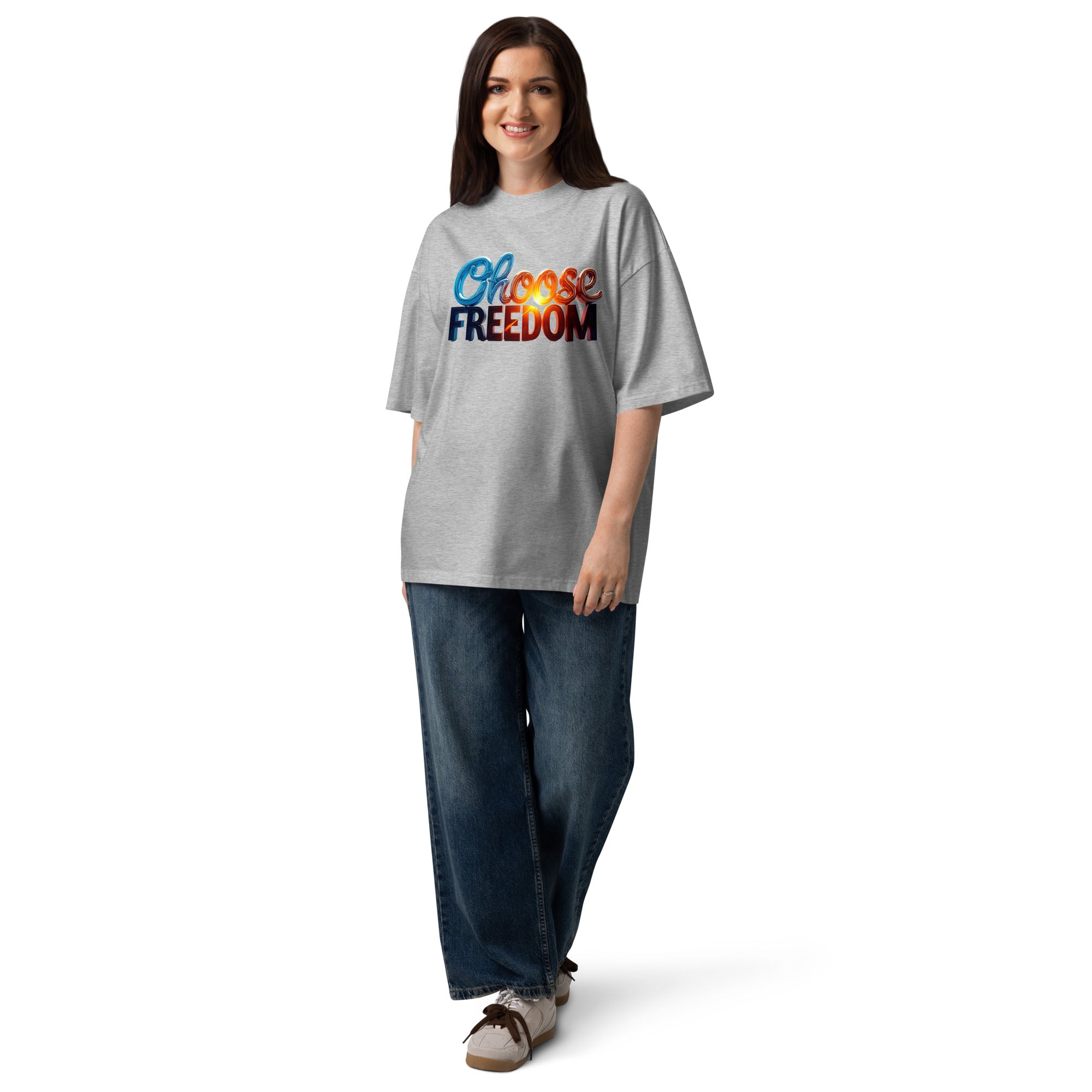 Unisex organic oversized high neck t-shirt - Choose Freedom Organic Oversized Tee – Bold Liberty Streetwear by printfluence.net