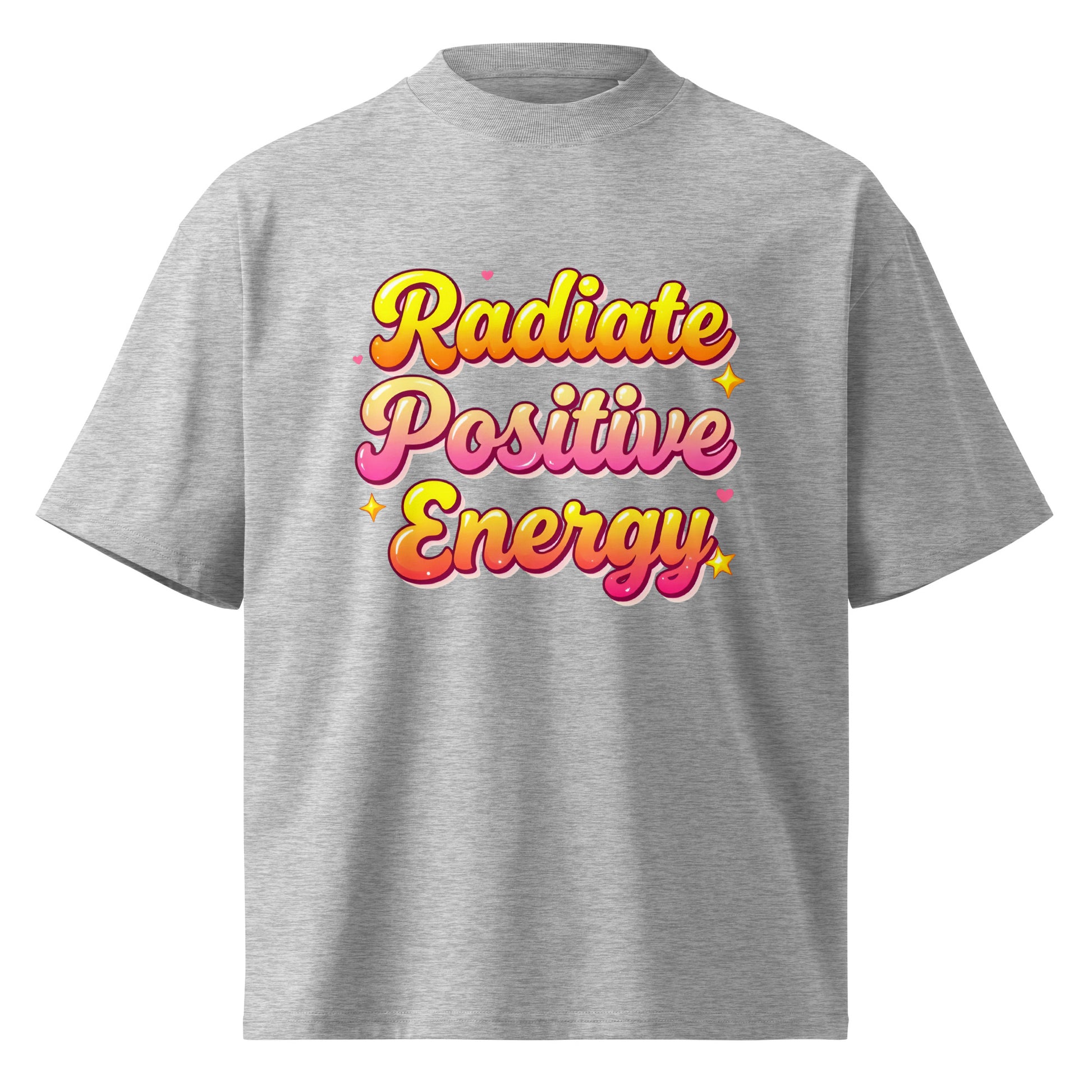 Unisex organic oversized high neck t-shirt - Radiate Positive Energy Minimalist Motivational Quote T-Shirt by printfluence.net