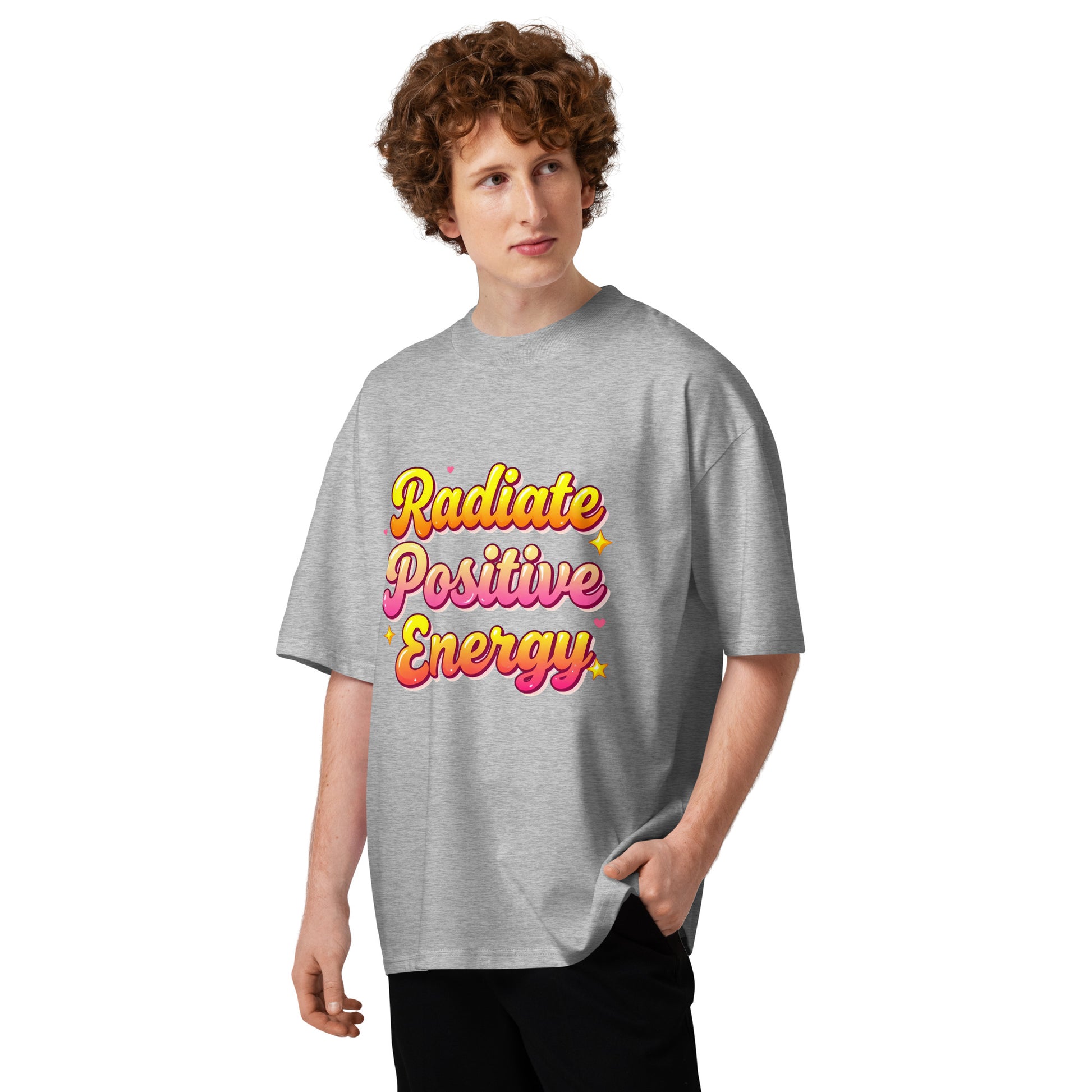 Unisex organic oversized high neck t-shirt - Radiate Positive Energy Minimalist Motivational Quote T-Shirt by printfluence.net