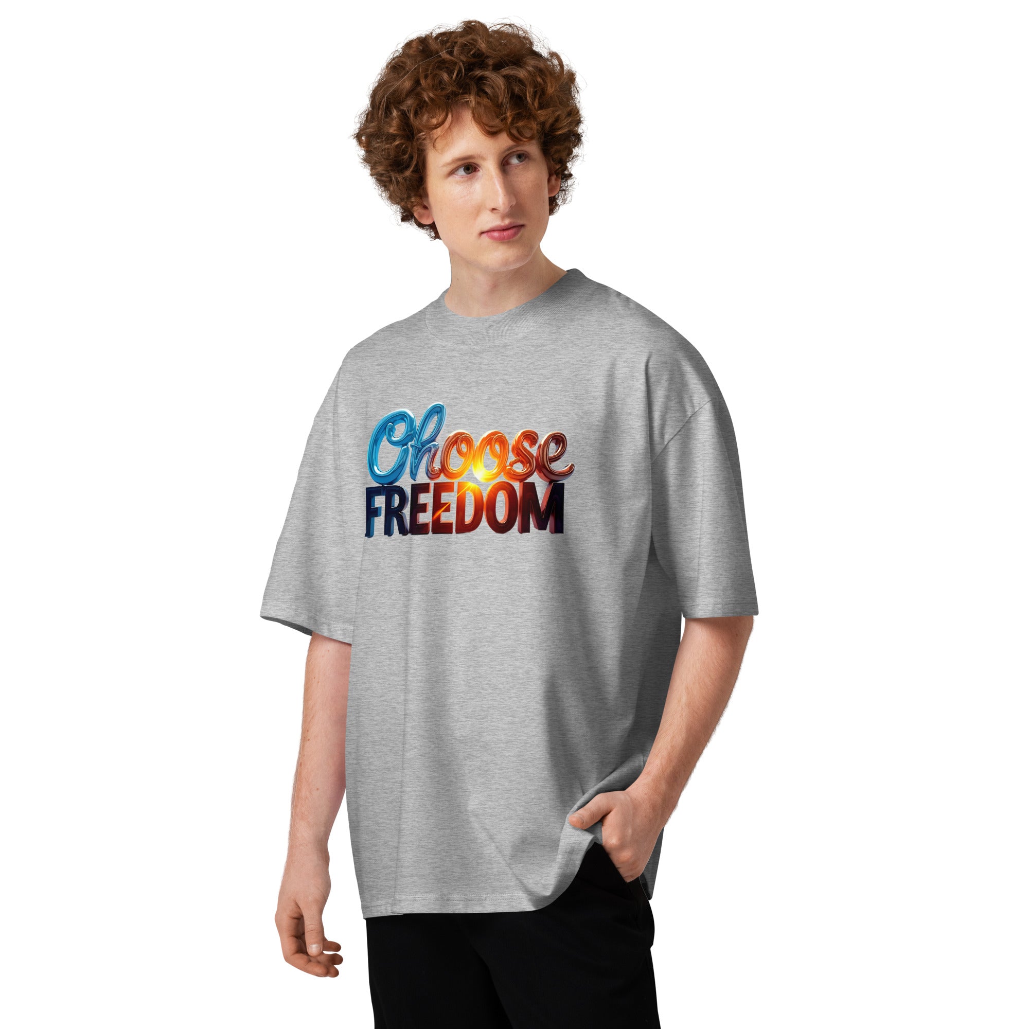 Unisex organic oversized high neck t-shirt - Choose Freedom Organic Oversized Tee – Bold Liberty Streetwear by printfluence.net