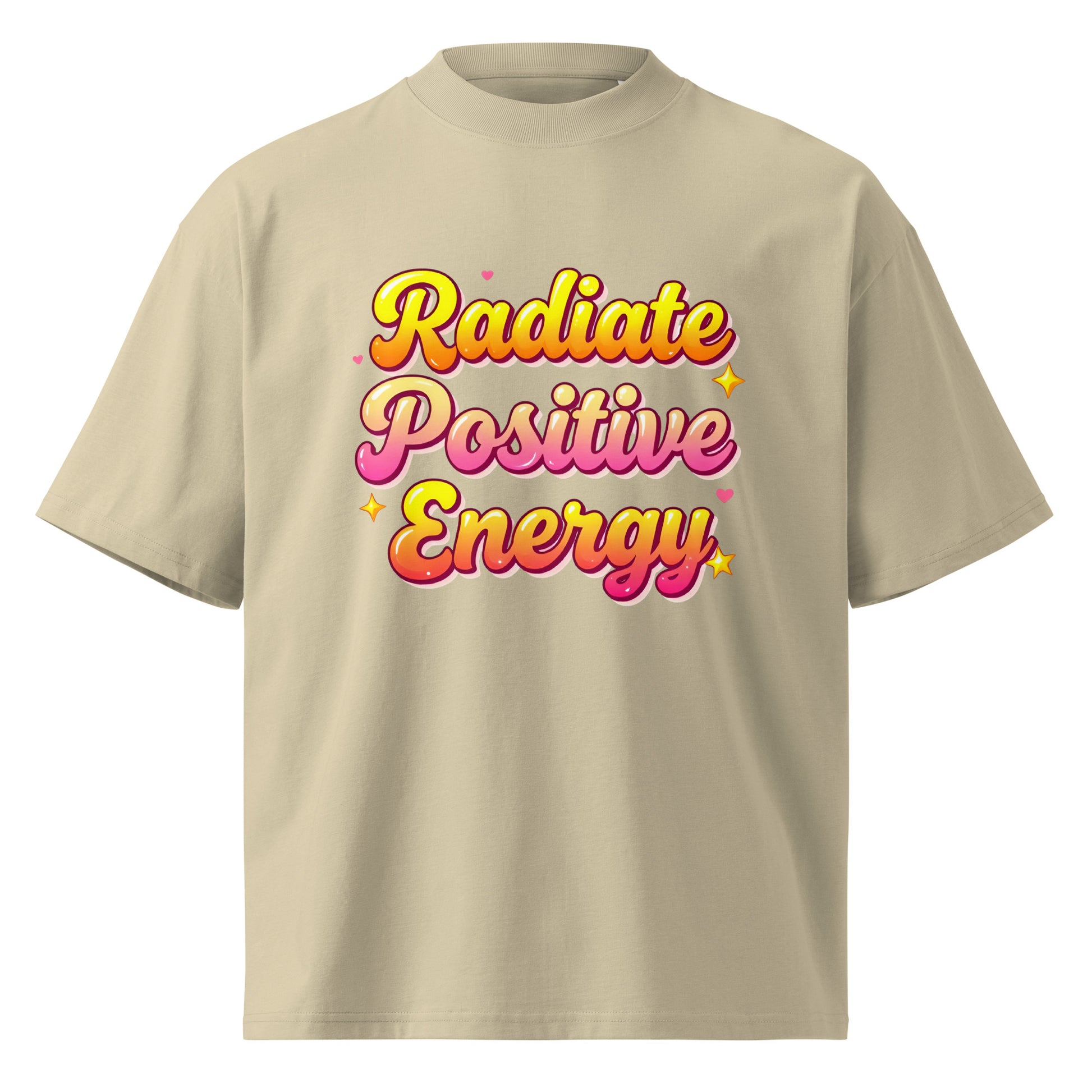 Unisex organic oversized high neck t-shirt - Radiate Positive Energy Minimalist Motivational Quote T-Shirt by printfluence.net