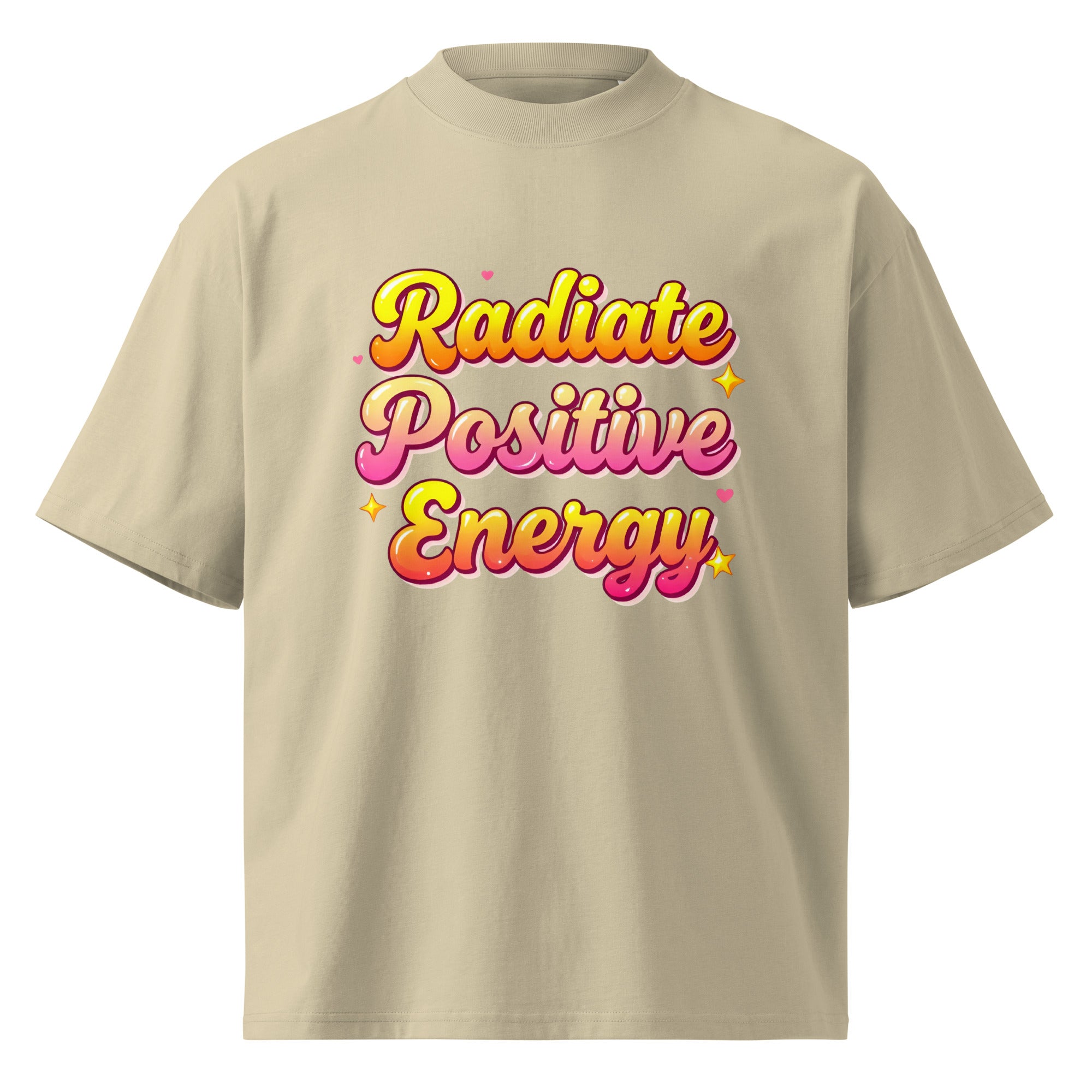 Unisex organic oversized high neck t-shirt - Radiate Positive Energy Minimalist Motivational Quote T-Shirt by printfluence.net