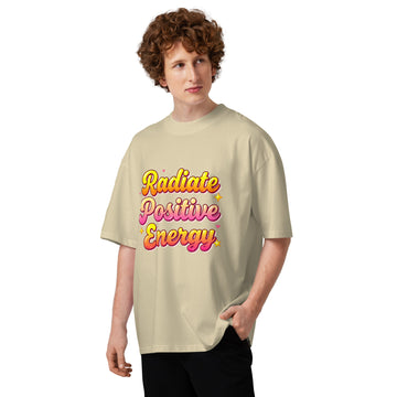 Unisex organic oversized high neck t-shirt - Radiate Positive Energy Minimalist Motivational Quote T-Shirt by printfluence.net