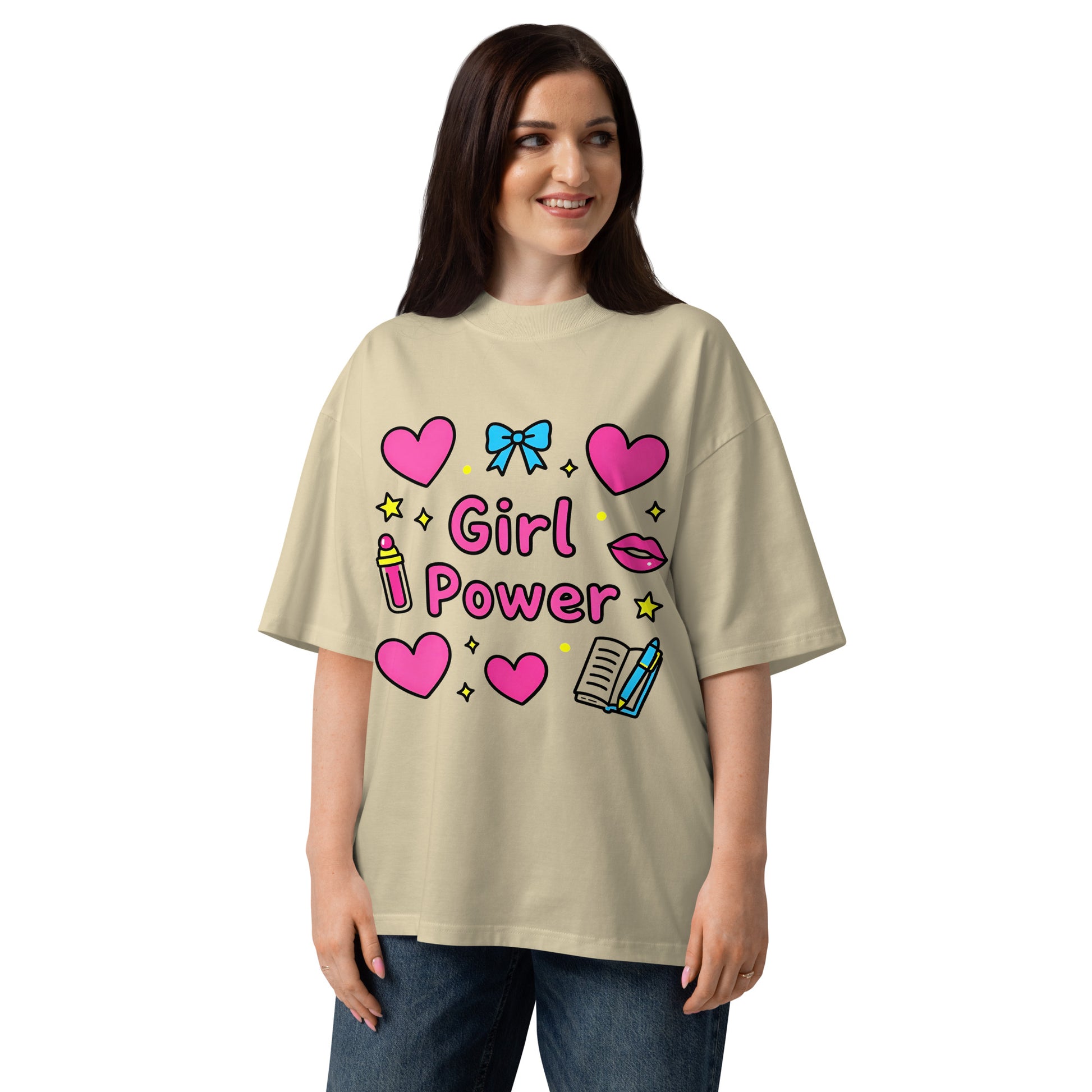 Unisex organic oversized high neck t-shirt - Girl Power Icons Oversized Organic Tee – For Elite Female Achievers by printfluence.net